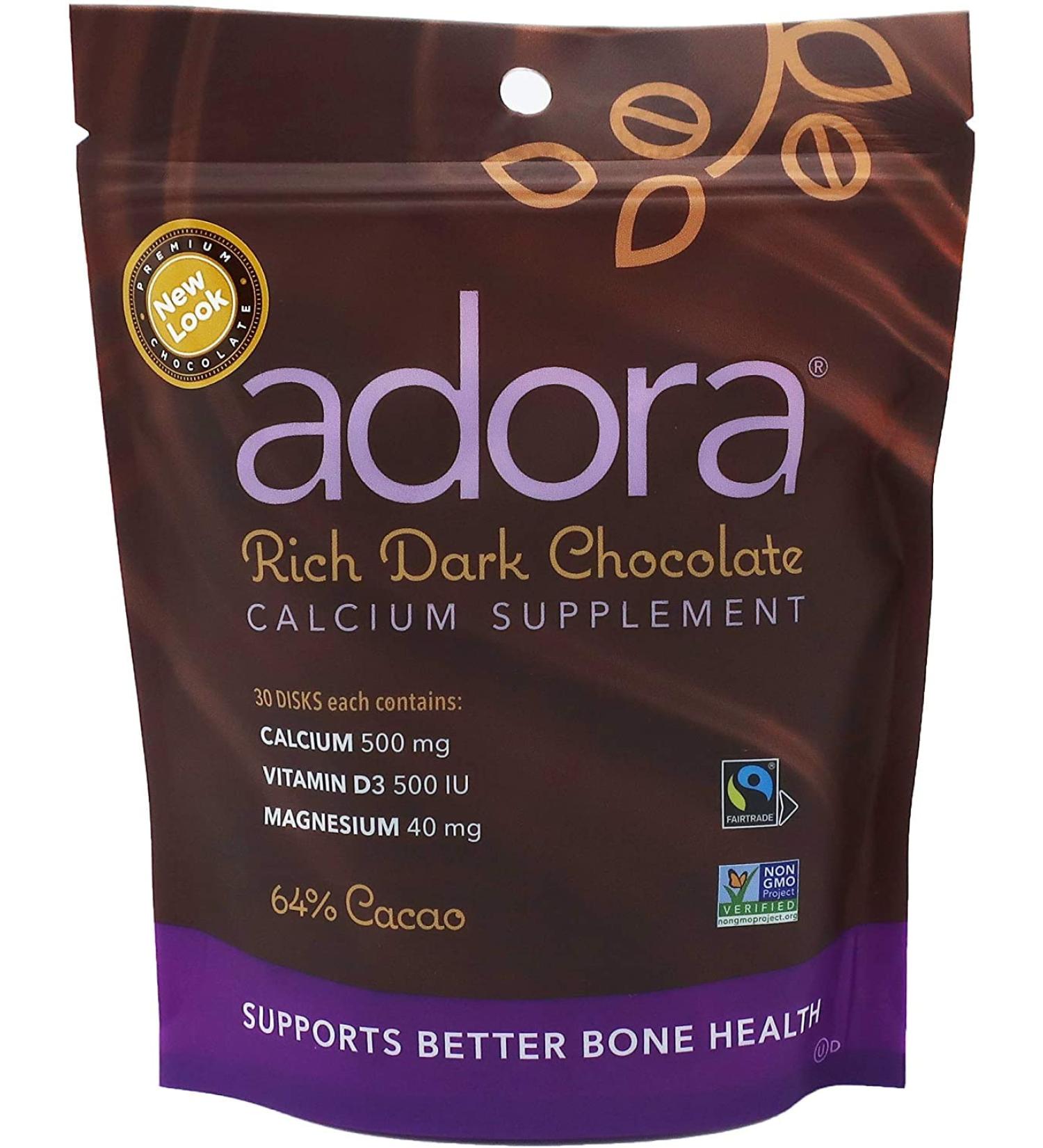 Adora Calcium Supplement 500mg Dark Chocolate 30 Disks (Pack of 4) - Buy Online on GoSupps.com