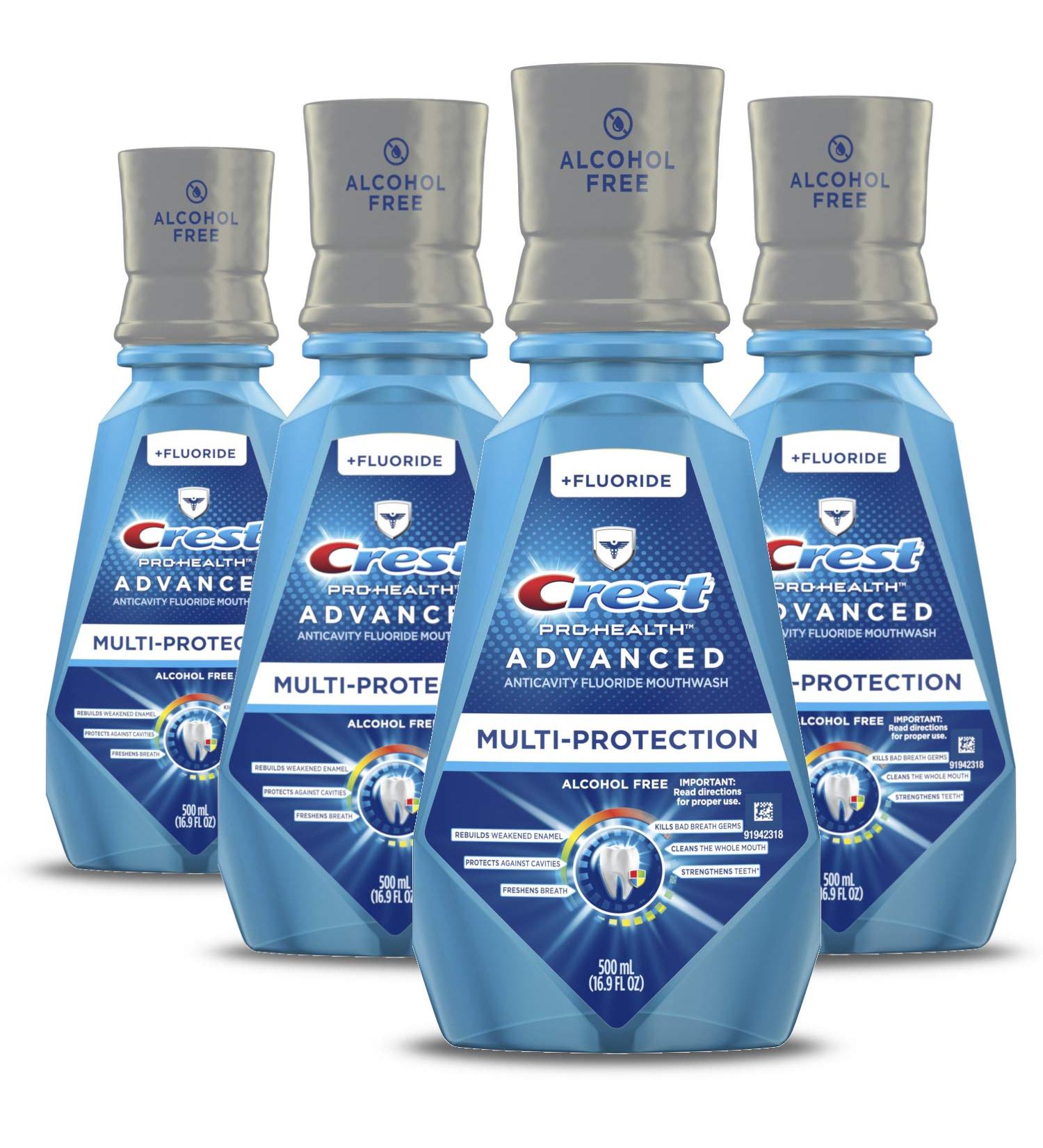 Crest Pro Health Alcohol-Free Mouthwash 16.9 Fl Oz - Pack of 4, Fresh Mint, Extra Deep Clean Formula - Buy Online on GoSupps.com