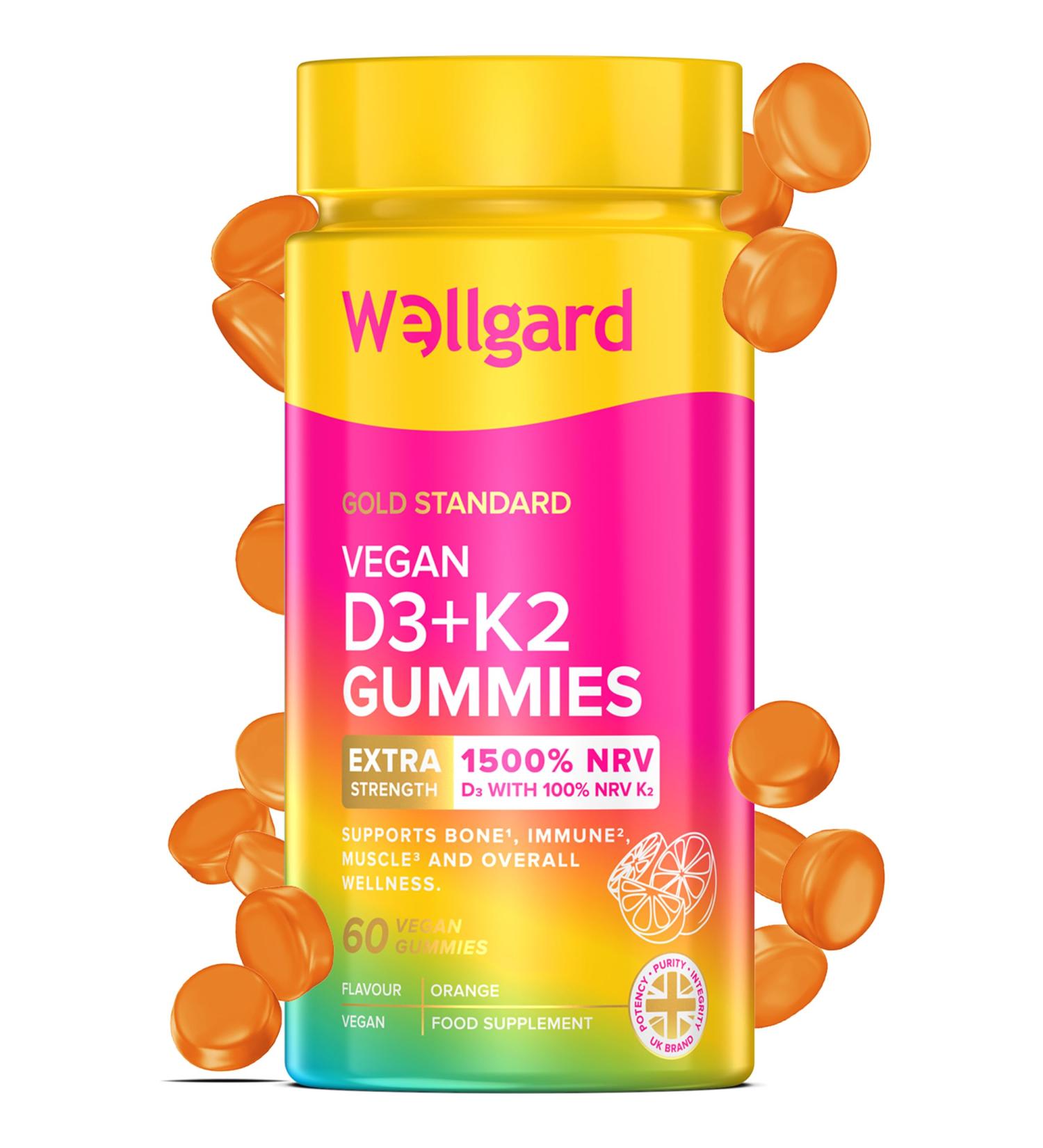 Wellgard Vitamin D3 K2 Gummies Vitamin D3 K2 Gummies Supports Bone Health Immune System and Muscle Health - Buy Online on GoSupps.com