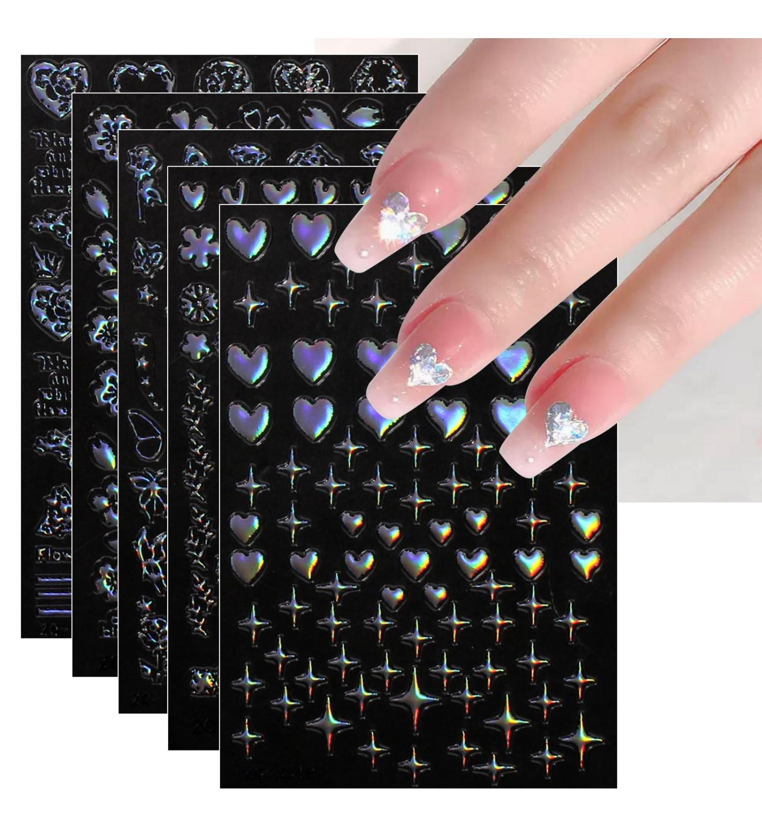 JMEOWIO 12 Sheets Aurora Star Heart Nail Art Stickers Decals Self-Adhesive Colorful Nail Supplies Nail Art Design Decoration Accessories - Buy Online on GoSupps.com