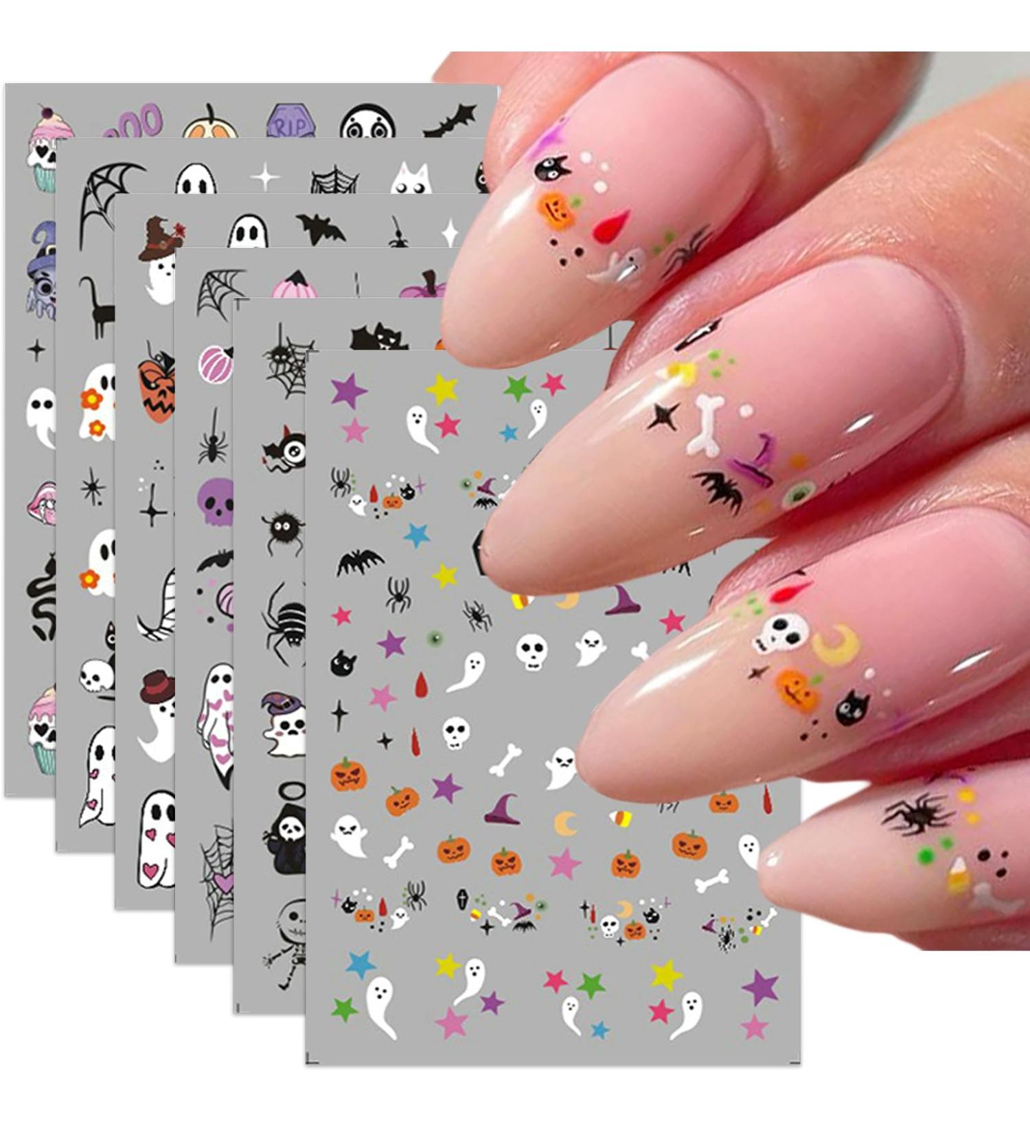 Halloween Nail Art Stickers - 6PCS Self-Adhesive Cute Decals | Bat Pumpkin Spider & Ghost Designs for Women & Girls - DIY Decoration Supplies - Buy Online on GoSupps.com