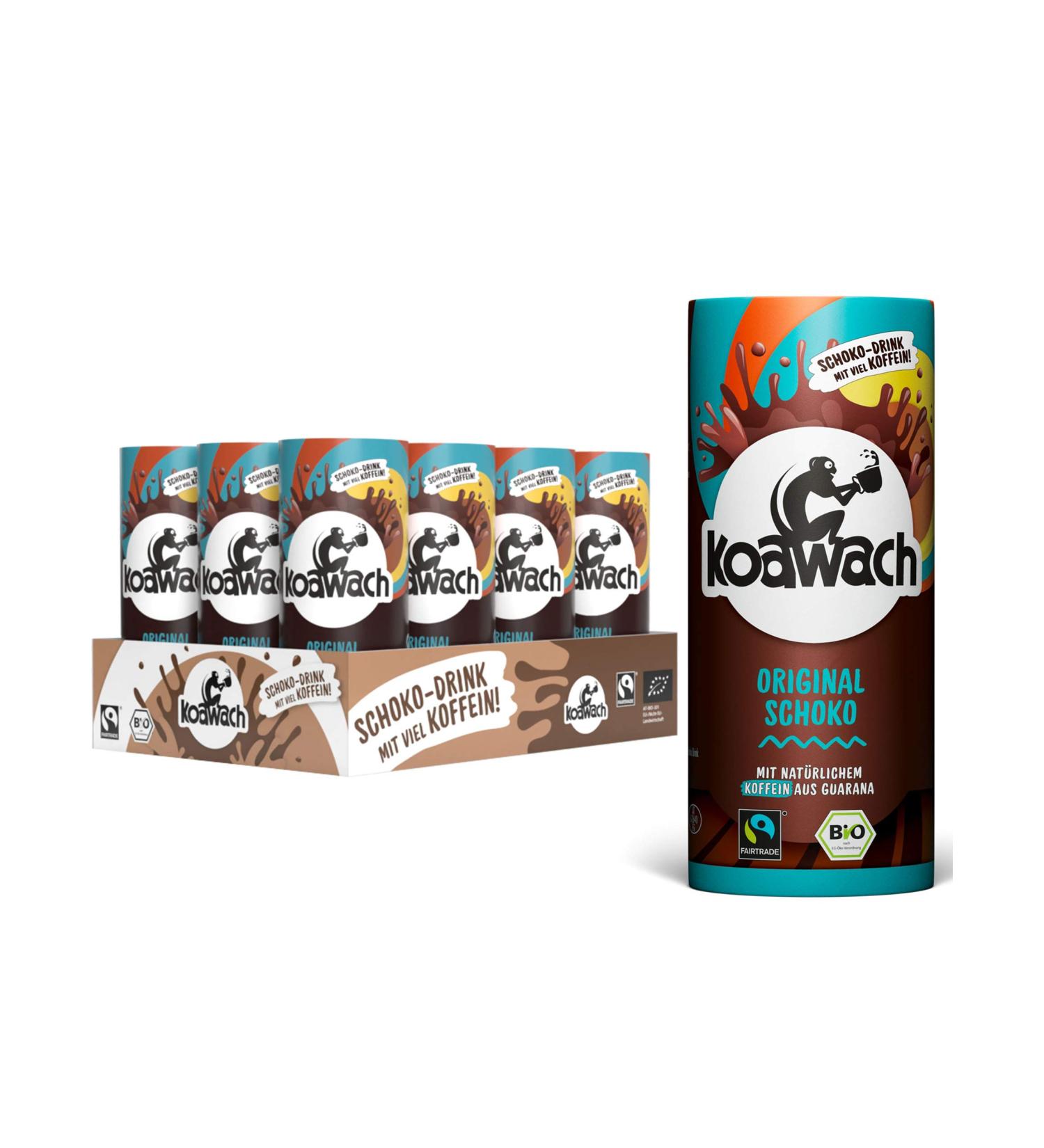 Buy Koawach Original Chocolate Drinking Chocolate - Organic Fairtrade Energy Drink with Guarana | Low Sugar Caffeine Cocoa (12 x 235 ml) - Buy Online on GoSupps.com