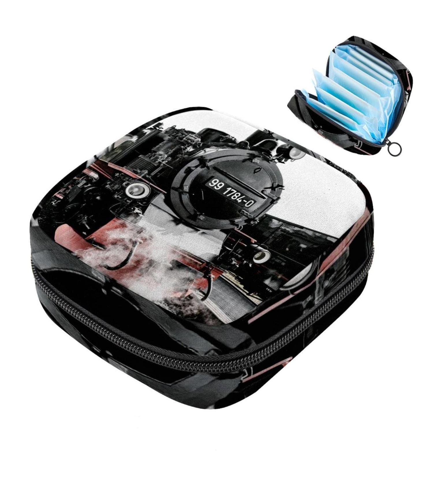 Vintage Trucks & Trains Sanitary Napkin Storage Bag | Portable Menstrual Cup Pocket with Zipper for Girls & Women - Buy Online on GoSupps.com