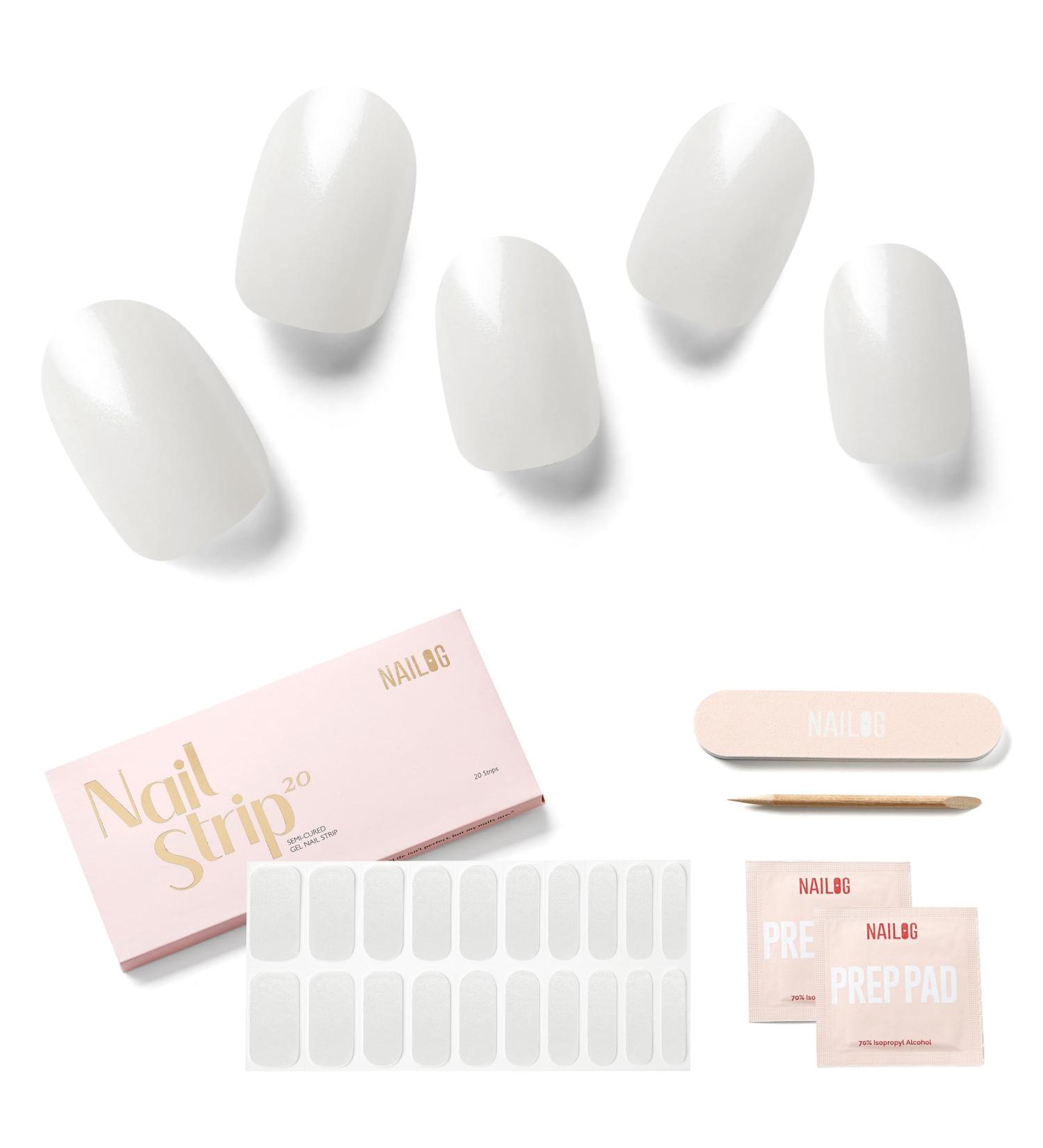 Nailog Pearl White Nail Film - 20PCS Self-Adhesive Nail Foils UV Hardening Gel Strips Long-Lasting Nail Ticker Perfect Gift for Women & Mother's Day - Buy Online on GoSupps.com