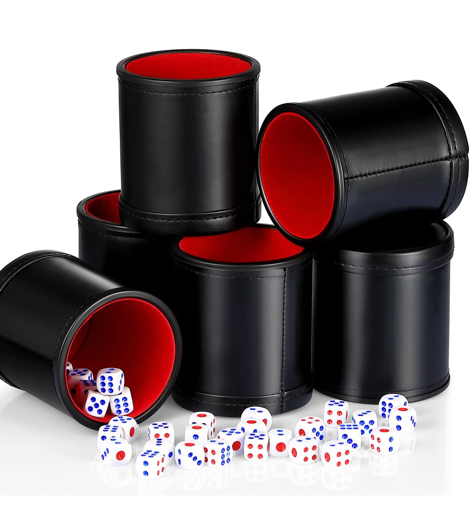 Skylety 6-Piece PU Leather Dice Cups Set with 30 Dices - Red Leatherette Felt Lining for Craps Farkle Game - Buy Online on GoSupps.com