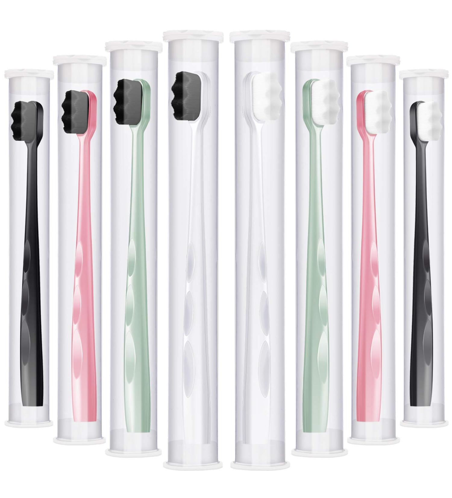 8-Piece Extra Soft Micro-Nano Toothbrush Set for Fragile Gums - Gentle Oral Care with 20000 Soft Floss Bristles - Bright Colors - Adult Size - Buy Online on GoSupps.com
