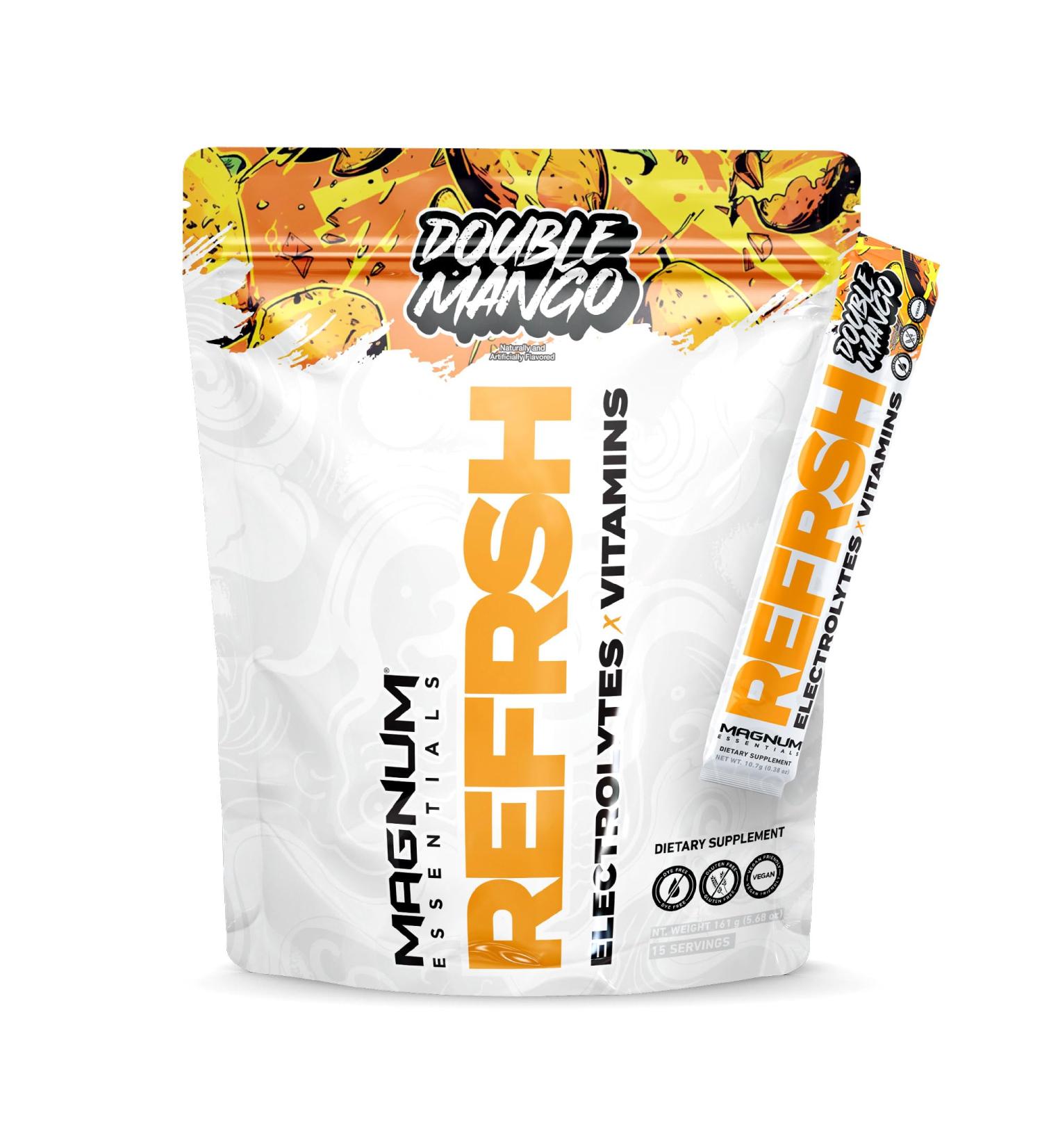 Magnum Essentials REFRSH Electrolytes x Vitamins 15 Serving Bag - Double Mango - Buy Online on GoSupps.com
