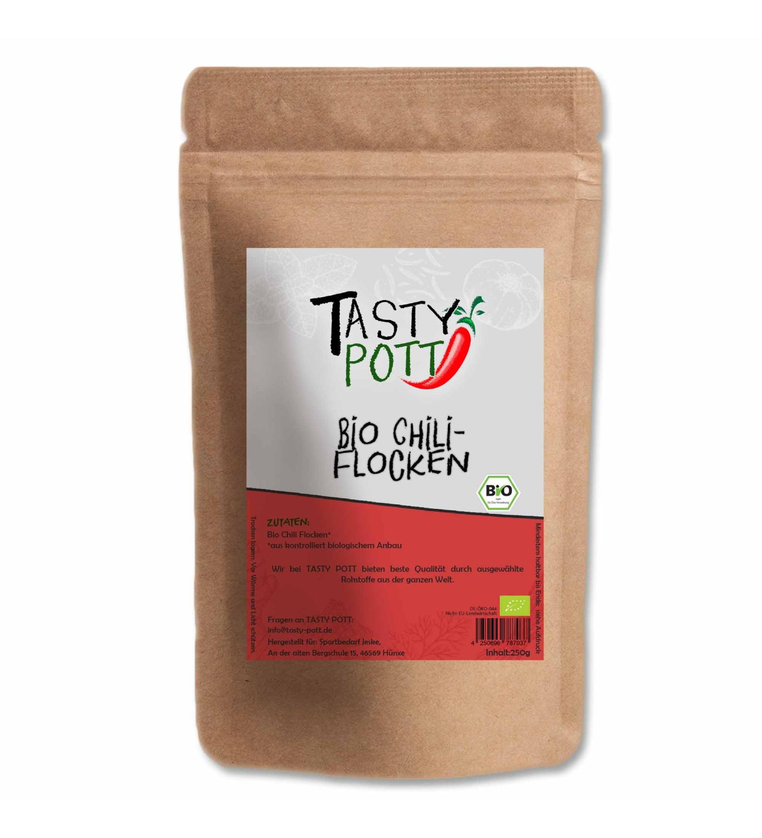  TASTY POTT Tasty Pott Organic Chili Flakes - 250g - Sharp and Spicy - Spices - Cooking - Marinade - Organic Quality - Refill Bag - Buy Online on GoSupps.com
