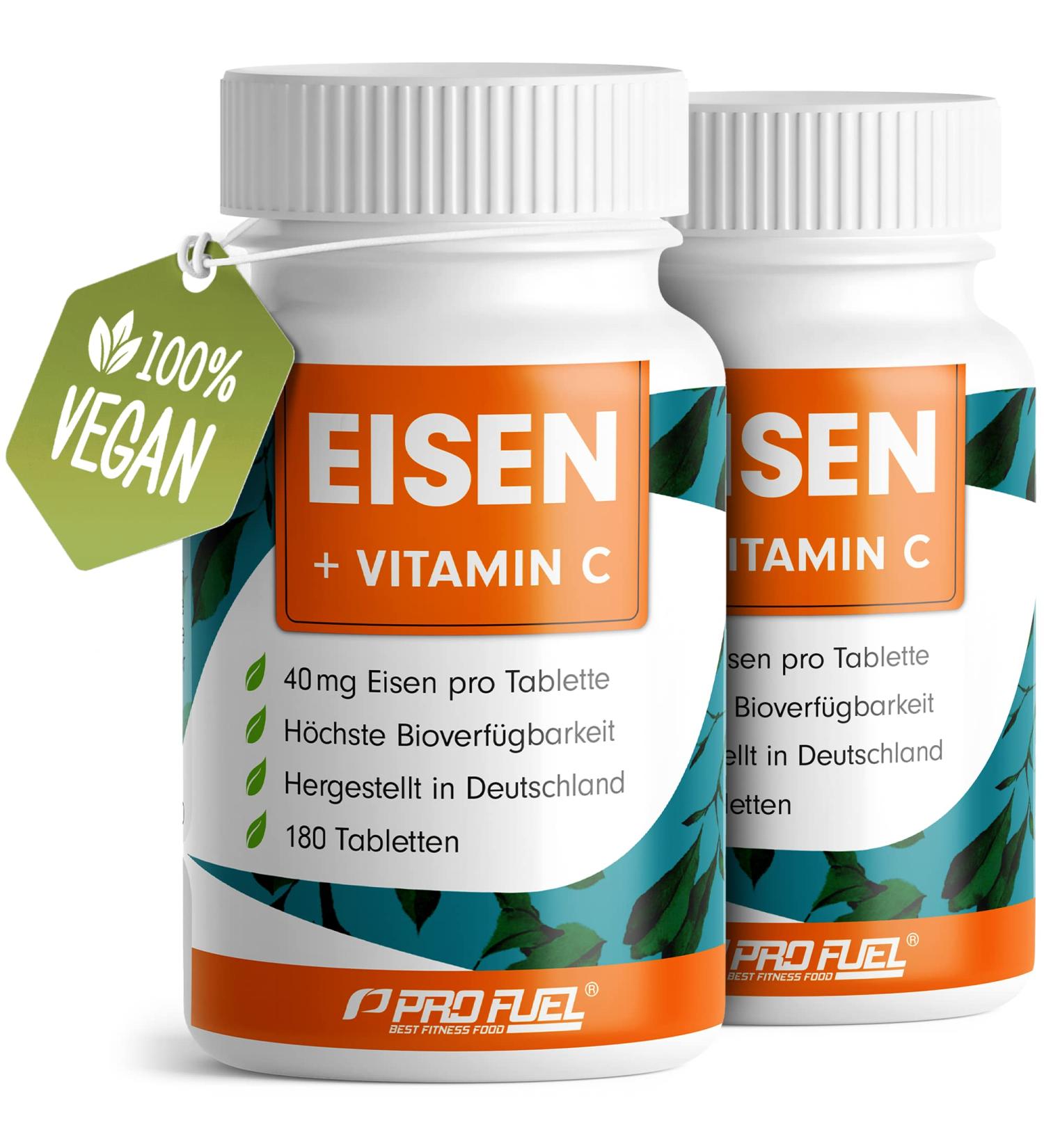 Iron Tablets High Dose 2x180 | 40mg Iron + Vitamin C | Vegan Bio-Available Iron Bisglycinate | No Additives - Buy Online on GoSupps.com