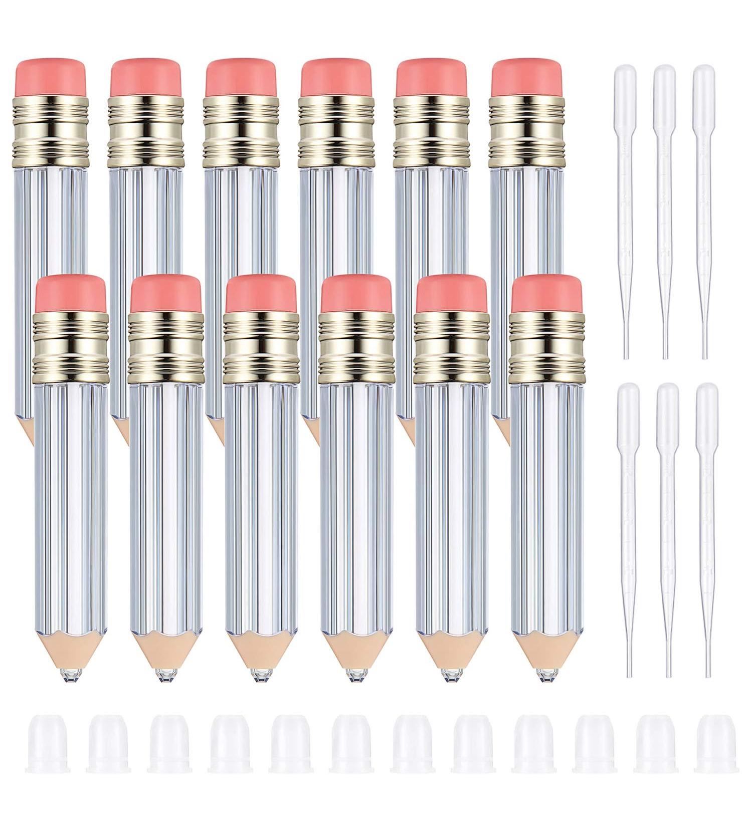 12-Piece Clear Pencil Shaped Lip Gloss Tubes | 5ml Mini Refillable Bottles with 3ml Dropper for DIY Makeup | Travel-Friendly Lip Oil Containers - Buy Online on GoSupps.com