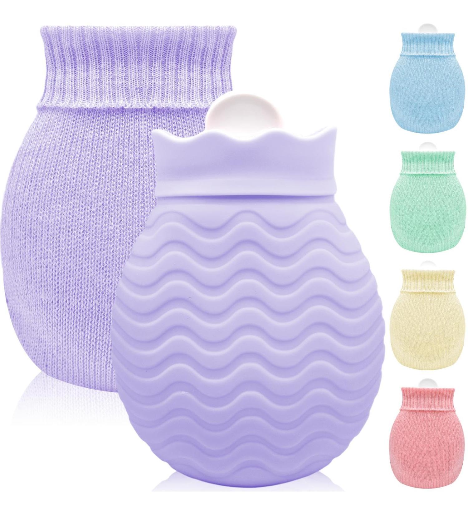 Small Hot Water Bottle with Cover - 320ml Mini Silicone Heat Pack for Pain Relief Warm & Cold Compress Ideal for Menstrual Cramps - Purple - Buy Online on GoSupps.com