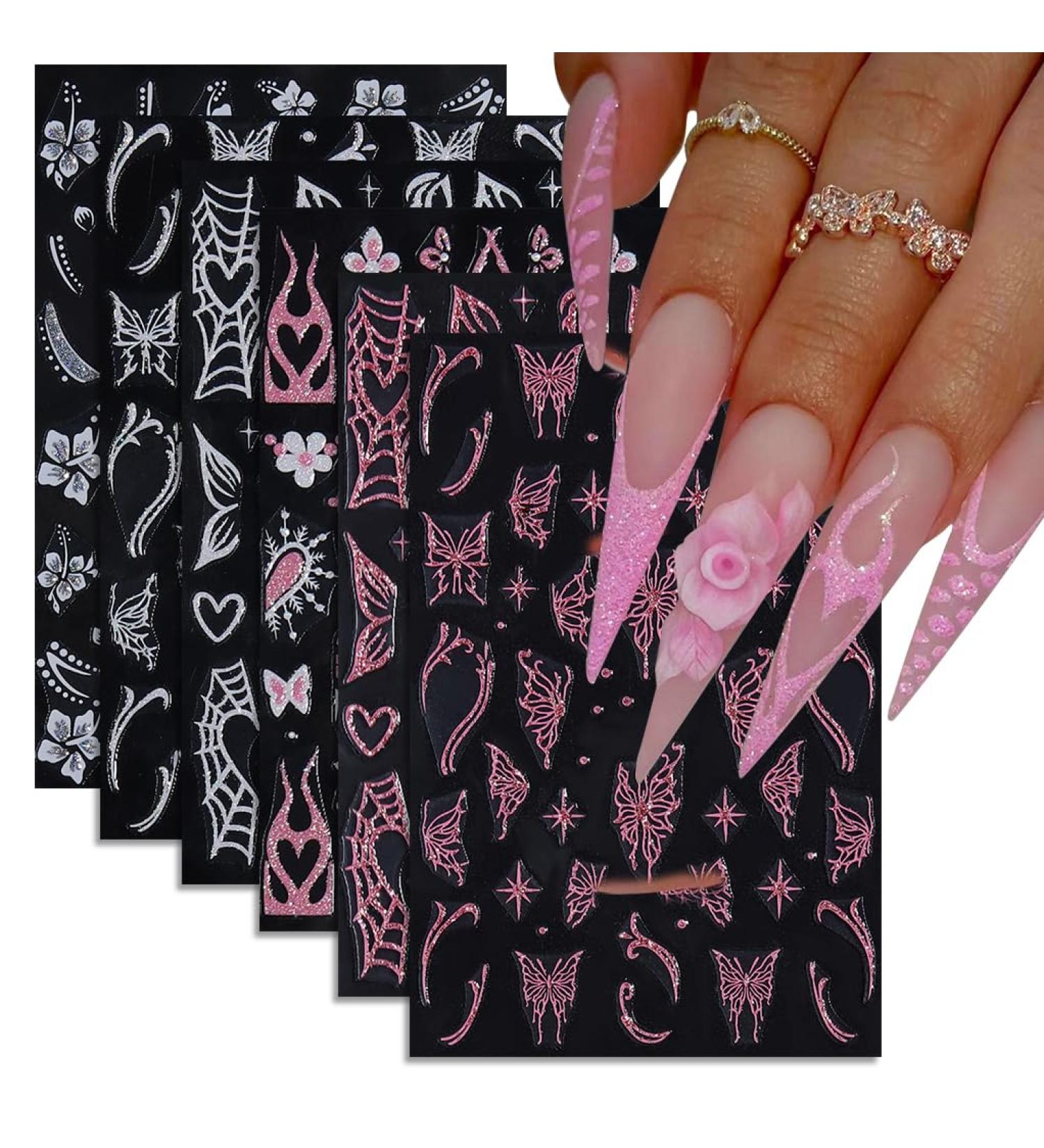 6 Sheets 5D Pink Butterfly Nail Stickers for Nail Art Heart Nail Decals Nail Stickers Self-Adhesive Pegatinas U as Flowers Heart Stickers Design Decoration Accessories for Daily Glitter - Buy Online on GoSupps.com