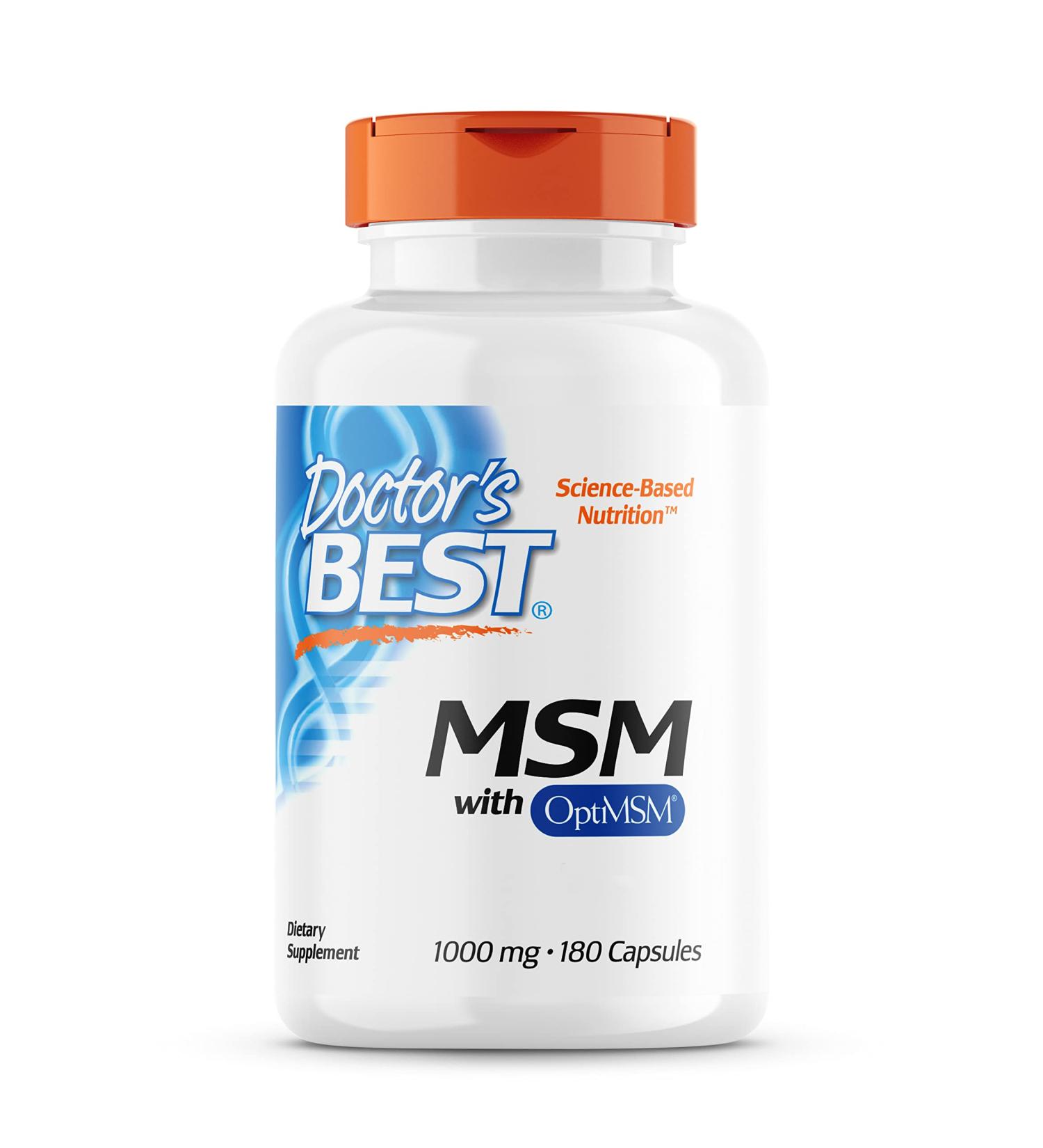 Doctor's Best MSM 1000mg Capsules - 180 Count | OptiMSM, Laboratory Tested, Non-GMO, Gluten-Free & Soy-Free with Natural Sulphur - Buy Online on GoSupps.com