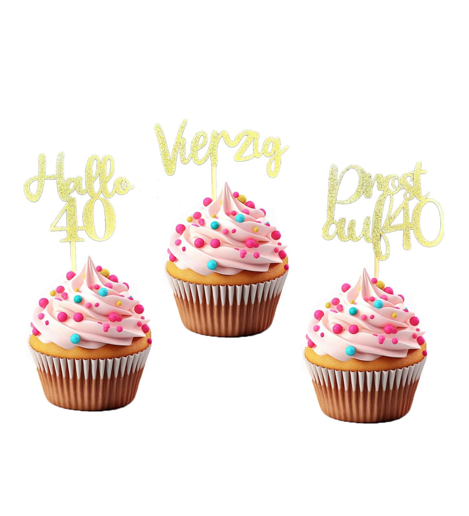 LOINFE Cupcake Toppers Pack of 24 Birthday Cake Toppers Cake Toppers Birthday 40th Gold Cake Toppers for Wedding Birthday Party Cake Decorations - Buy Online on GoSupps.com