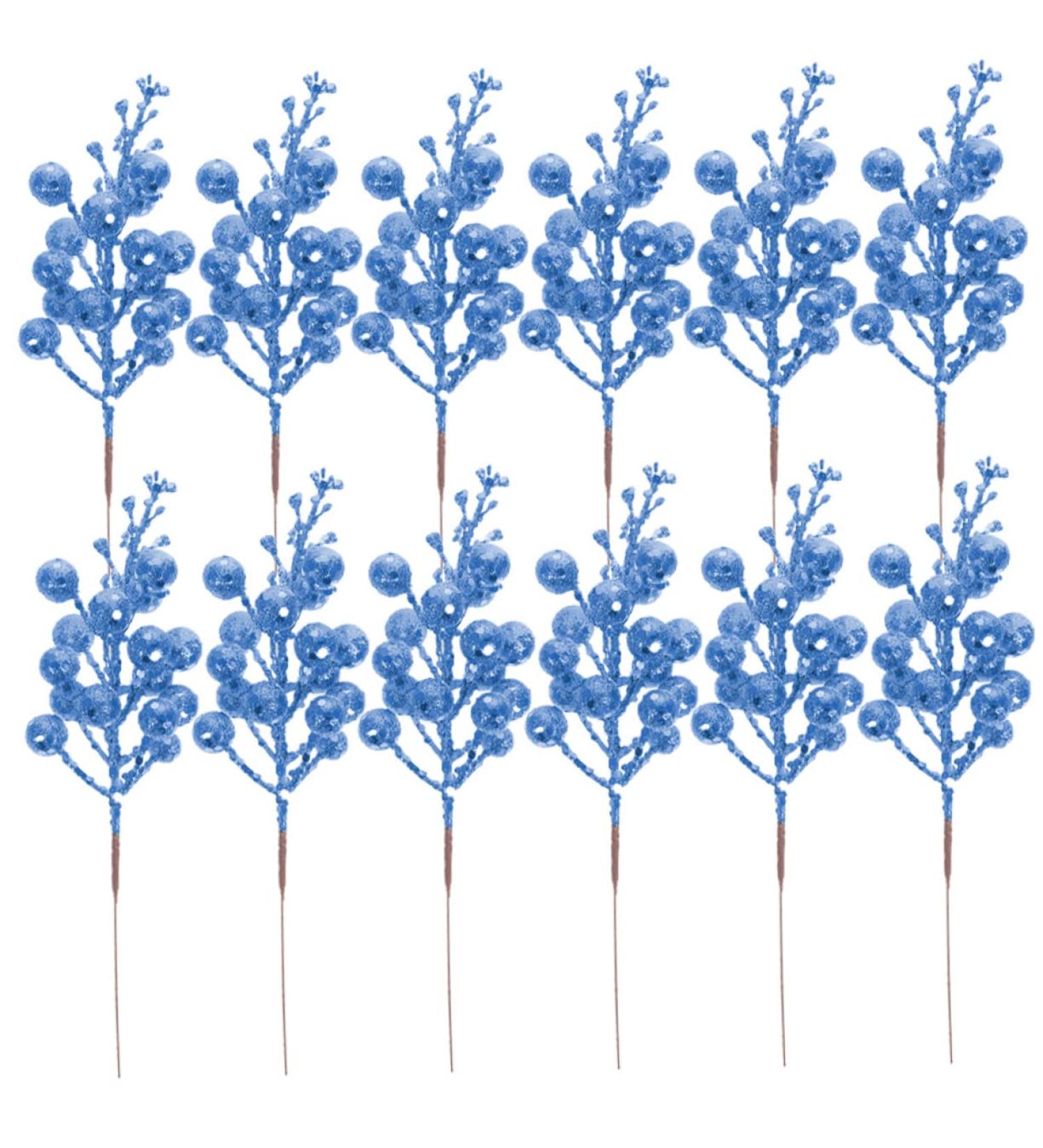 HOMSFOU 24 Pcs Christmas Imitation Berries Christmas Berries Picks Artificial Berry Twig Stem Gold Floral Picks Glitter Holly Berry Stem Xmas Red Fruit Home Decor Household Ribbon Foam Bluex2pcs 19X5X5CMx2pcs - Buy Online on GoSupps.com