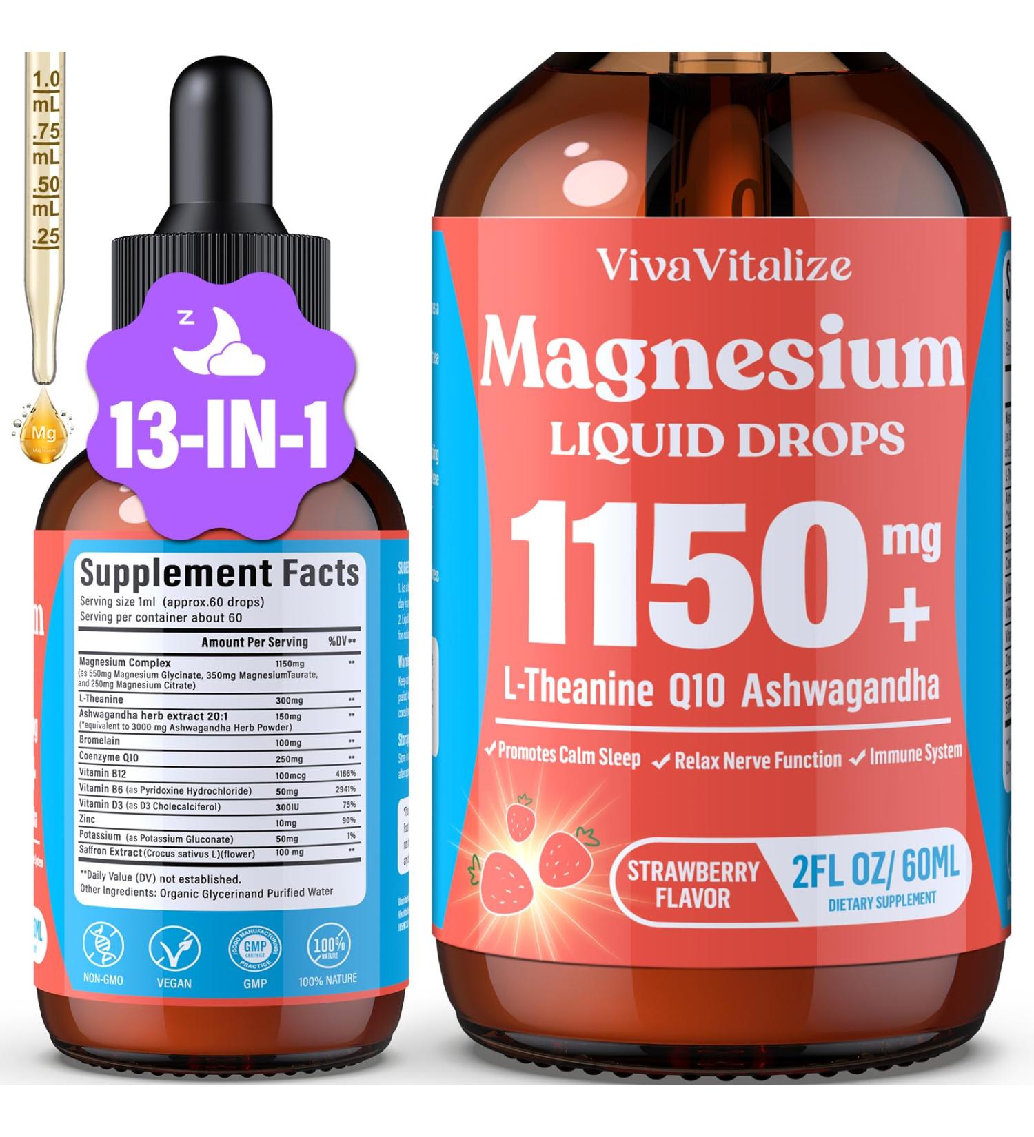 Magnesium Glycinate Liquid, Triple Magnesium Complex Liquid Drop, Magnesium Taurate & Citrate Liquid for Adults Calm Stress Support, Muscle Relaxation, Good Sleep - Buy Online on GoSupps.com