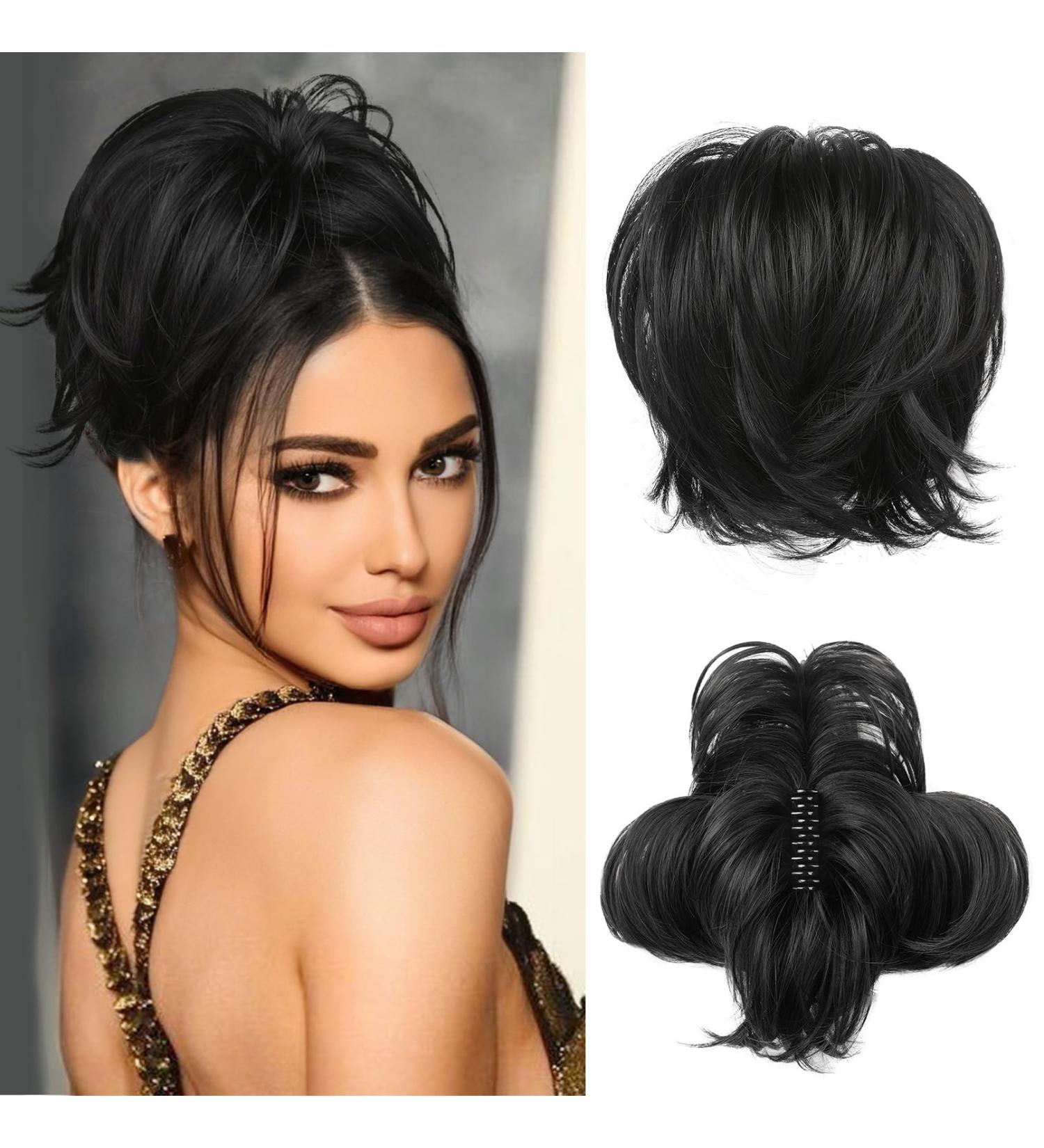 REECHO Black Messy Bun Hair Piece | Claw Clip Ponytail Extension with Bendable Metal Wire | Fake Bun Hair Piece for Women - Buy Online on GoSupps.com