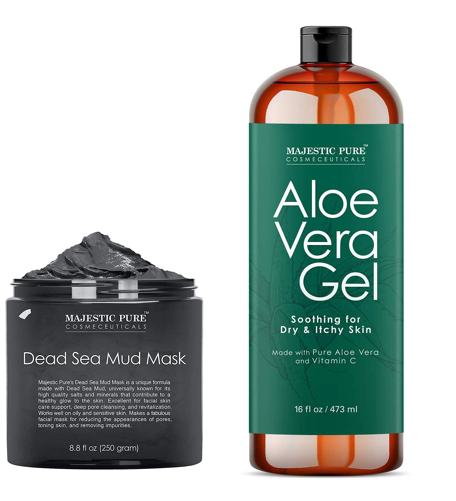 MAJESTIC PURE Dead Sea Mud Mask and Aloe Vera Gel Bundle - 8.8 fl oz Dead Sea Mask + 16 fl oz Aloe Vera Gel - Buy Online on GoSupps.com