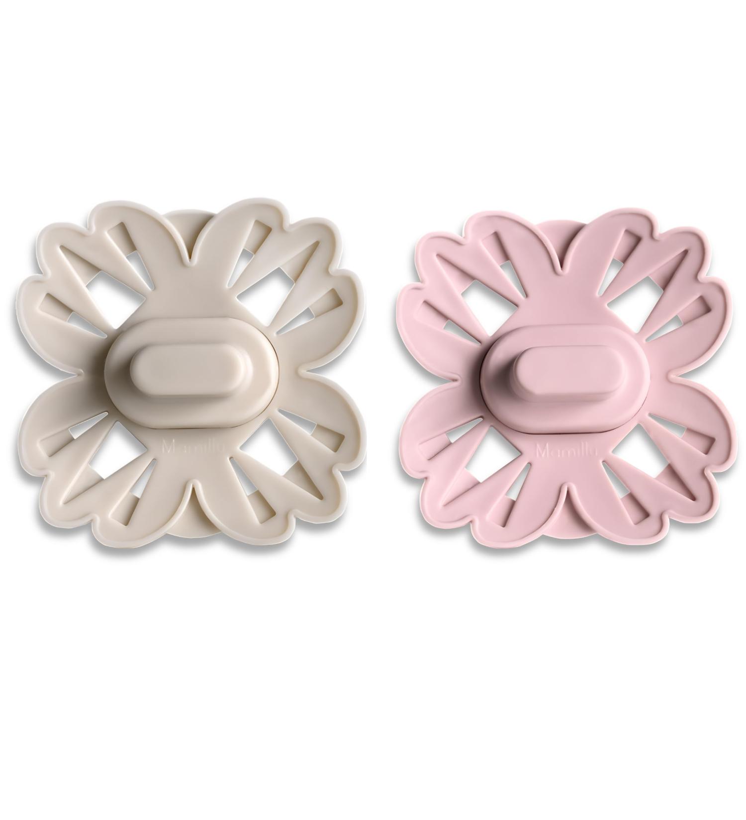 Mamillu Flurry Baby Pacifier Set - BPA-Free Medical Silicone Size 2 (6-18 Months) Vanilla Cream/Rose Blush Made in EU - 2 Pieces - Buy Online on GoSupps.com