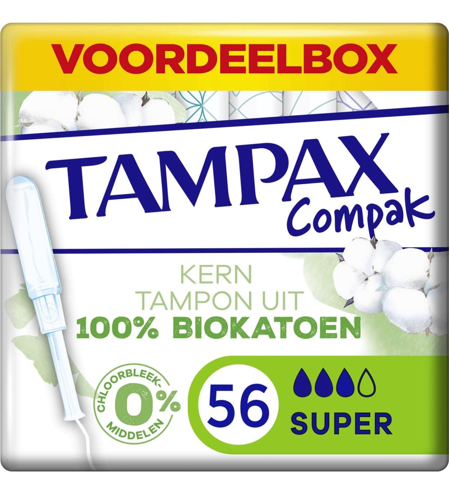 Tampax Organic Cotton Tampons - Super 100% Organic Cotton 56 Units with Applicator | Eco-Friendly | Best for Sensitive Skin - Buy Online on GoSupps.com