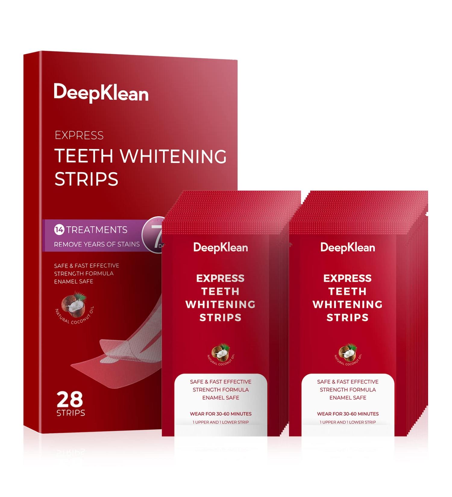 Deepklean Coconut Teeth Whitening Strips for Sensitive Teeth - Enamel Safe, 3-Day Express Results, 28 Natural Whitener Strips - 14 Treatments at Home - Buy Online on GoSupps.com