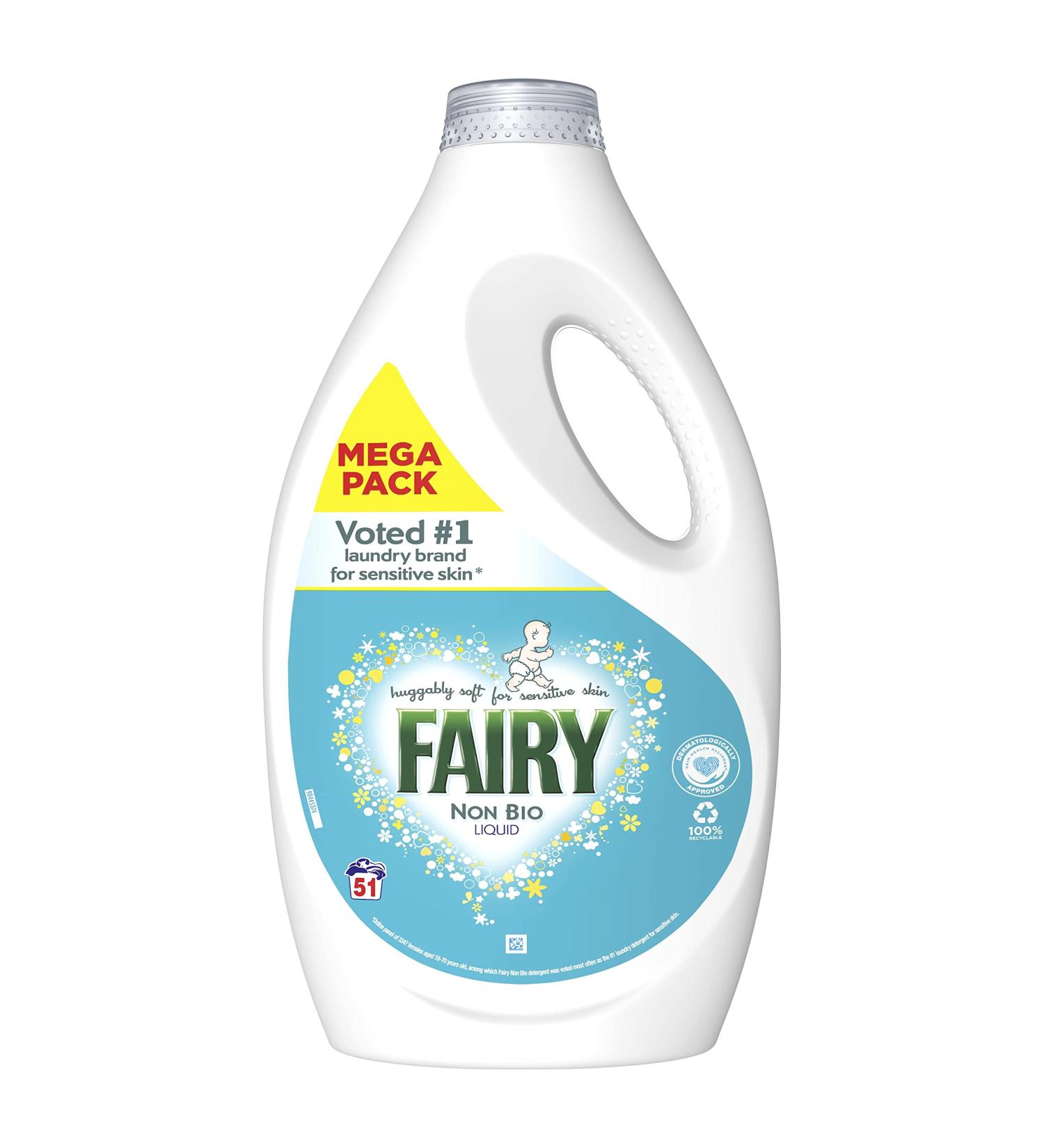 Fairy Non Bio 51 Washes Sensitive Washing Liquid 1785ml Unscented 1.79 l (Pack of 1) - Buy Online on GoSupps.com