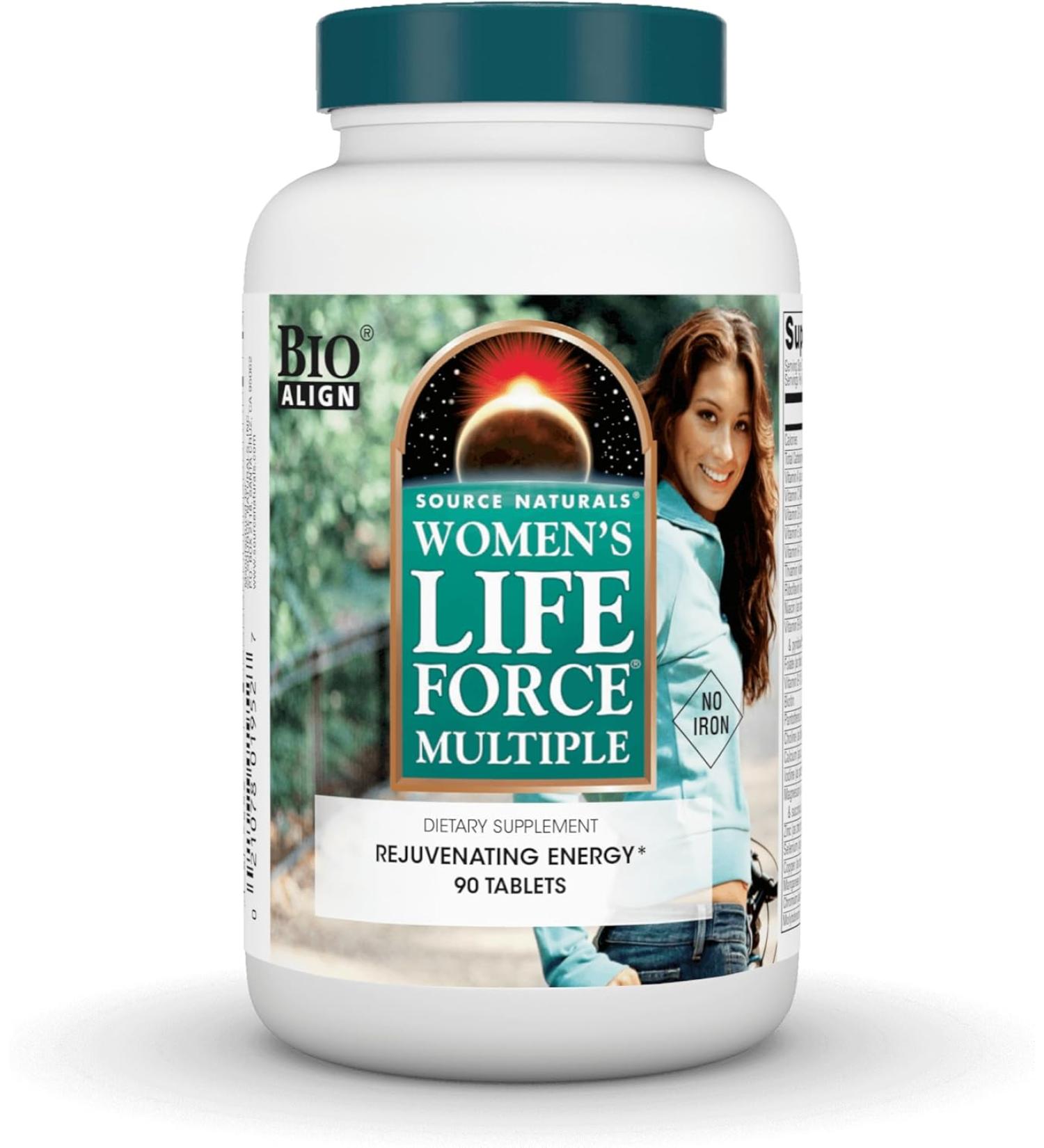 Source Naturals Women's Life Force Multiple Iron Free - Daily Complete Multivitamin 13 Essential Vitamins, Antioxidants, Herbs, Nutrients & Minerals - Enhanced Energy & Immune Boost - 90 Tablets - Buy Online on GoSupps.com