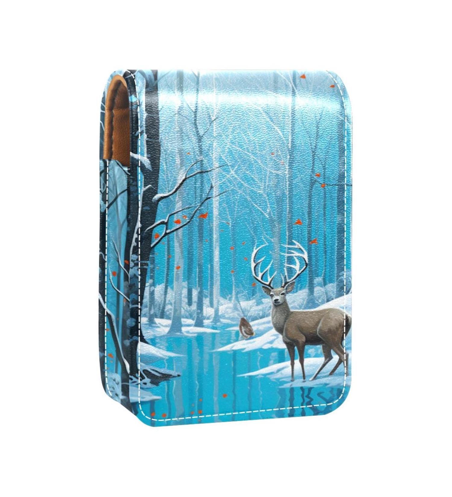 Travel Lipstick Organizer Case | Portable Makeup Bag with Mirror | Winter Forest Deer Design - Perfect for International Shipment - Buy Online on GoSupps.com