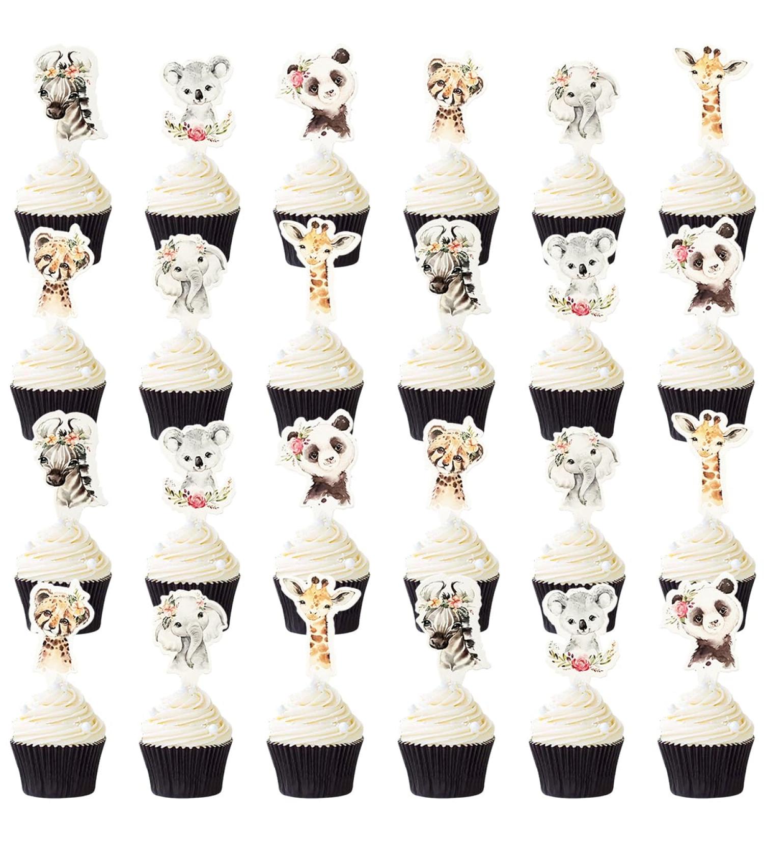 48pc Girl Wild Cupcake Toppers Jungle Safari Animal Them Party Cake Decorations Supplies - Buy Online on GoSupps.com