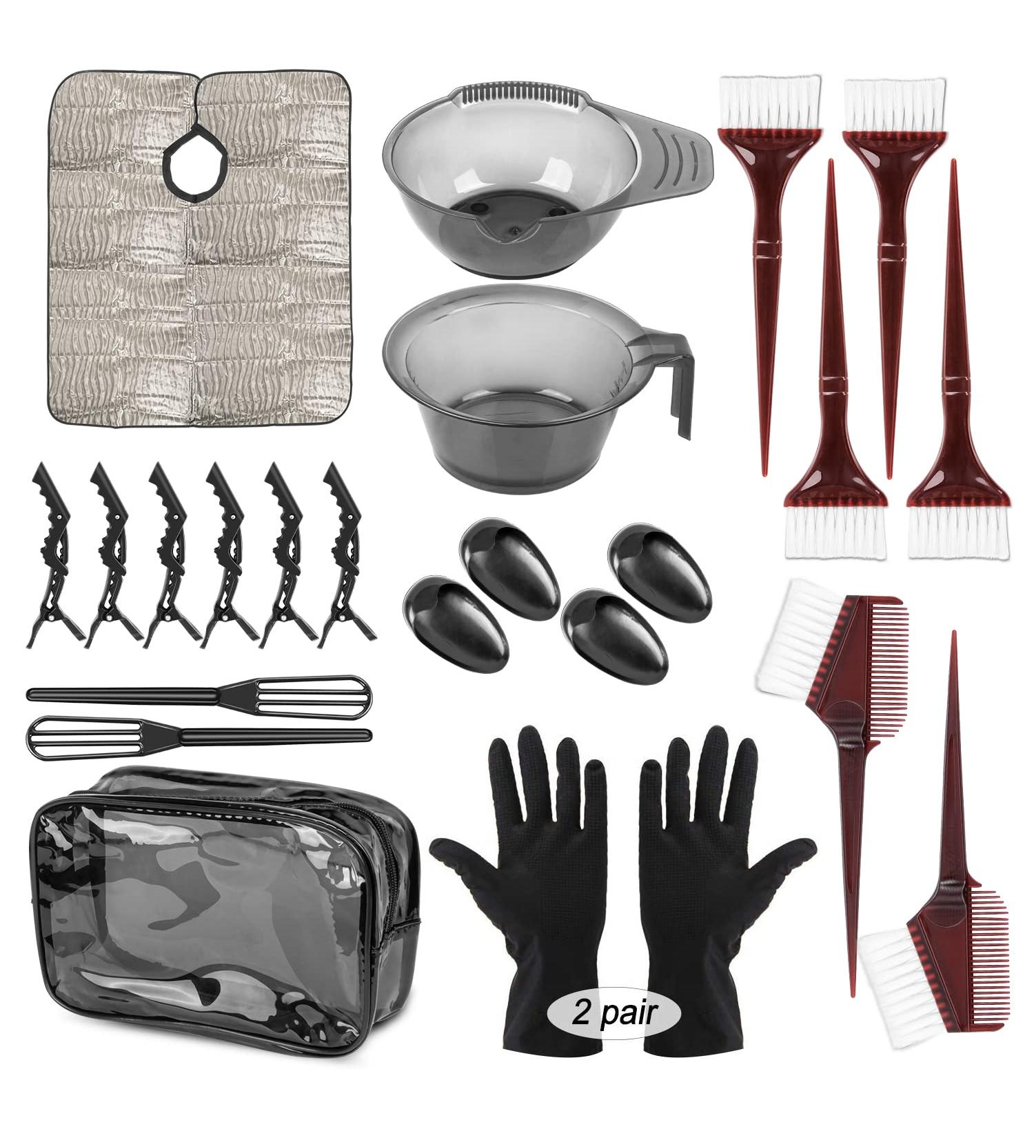 26-Piece Hair Dye Kit for Salon & Home Use - Hair Coloring Tools Set with Bowl, Brush, Ear Cover, Gloves, Clips, Storage Bag - Ideal for Coloring, Bleaching, and Hair Drying - Buy Online on GoSupps.com
