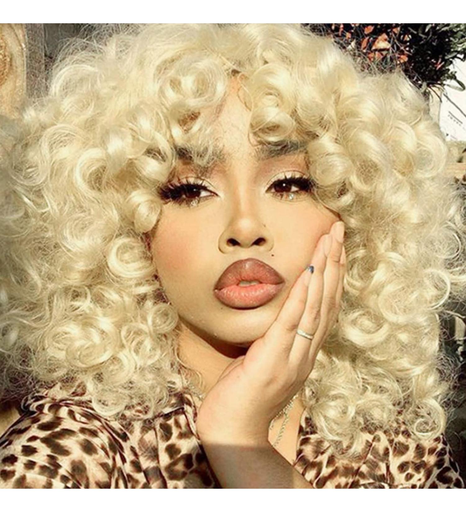 PHOENIXFLY Short Loose Curly Wig | Heat Resistant Synthetic Afro Wig for Women | Blonde/613 - Buy Online on GoSupps.com