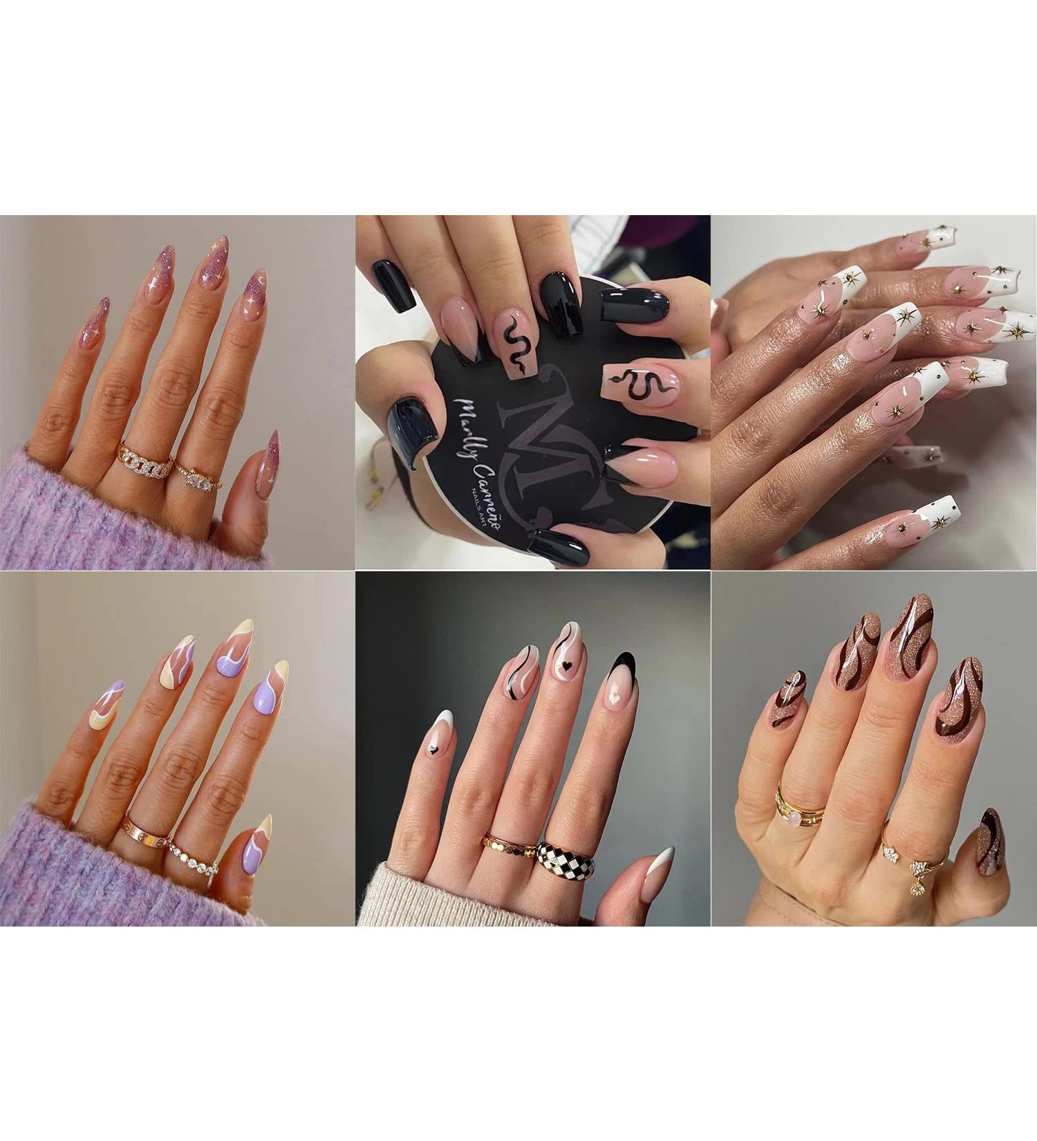 Eliongpu 6 Packs Press on Nails - 144 Pcs Medium Almond & Square Full Cover False Nails for DIY Manicure | Adhesive Tabs Included - E01 - Buy Online on GoSupps.com