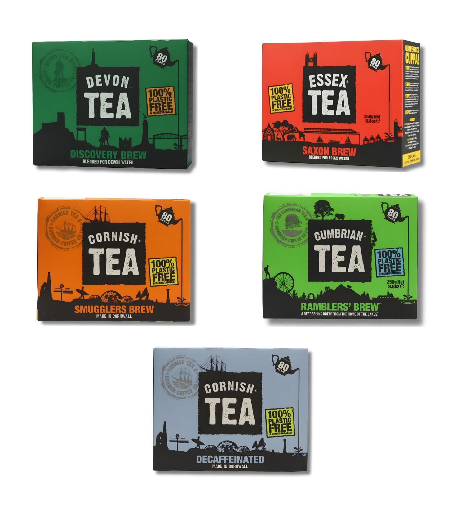 Cornish Black Tea Bags Box Pick N Mix | Choose From 5 Flavours | Smugglers Cumbrian Ramblers Essex Saxon Devon Discovery Decaffeinated - Pack of 2 X 80 TeaBags - Buy Online on GoSupps.com