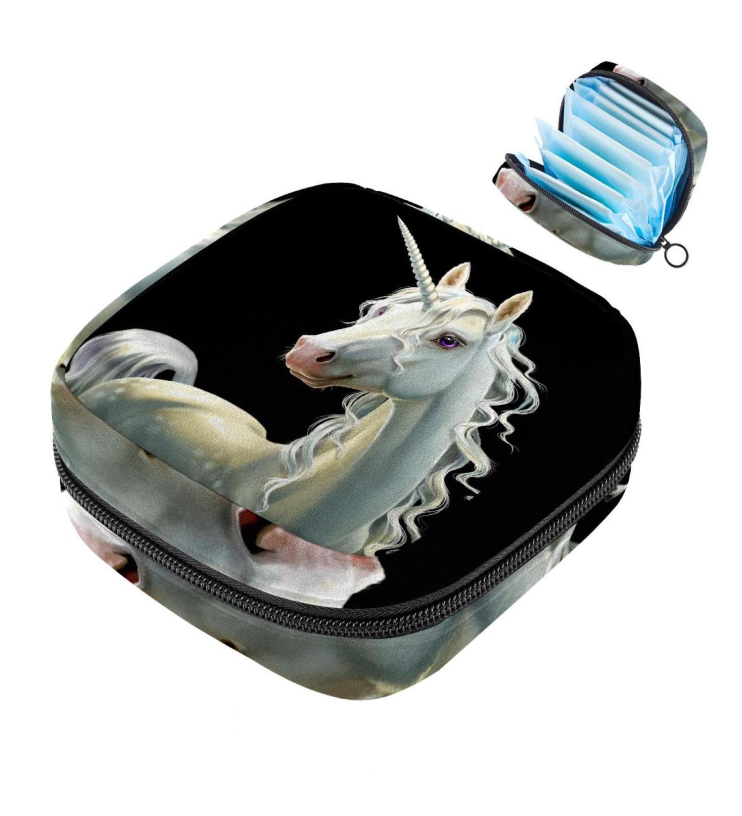 Modern Unicorn Horse Magic Menstruation Pad Bag with Zipper | Women's Napkin & Tampon Collection Bag - Stylish & Functional - Buy Online on GoSupps.com