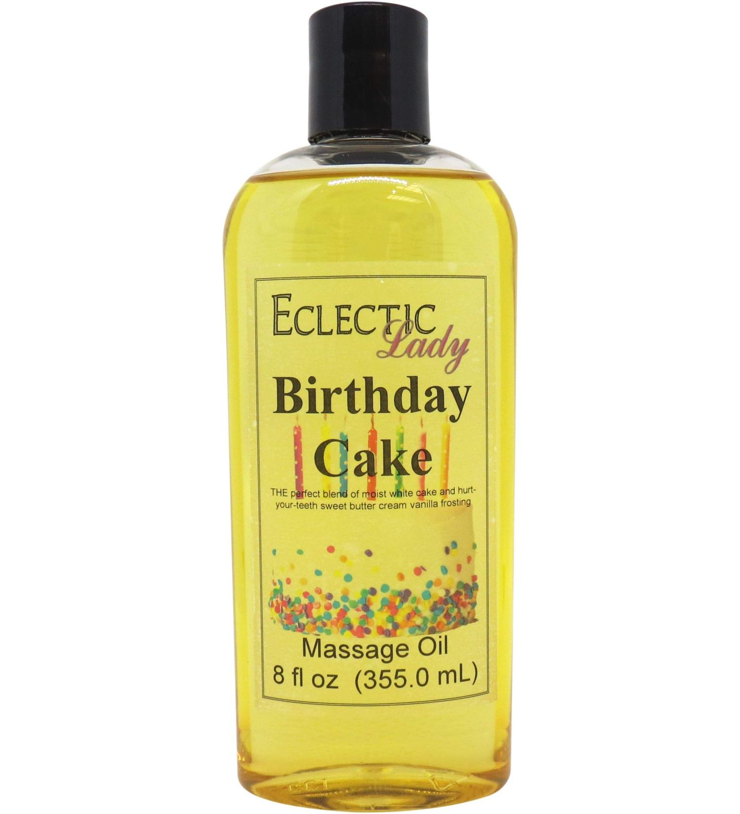 Birthday Cake Massage Oil 8 oz | Sweet Almond & Jojoba | Preservative Free Aromatherapy Relaxation - Buy Online on GoSupps.com