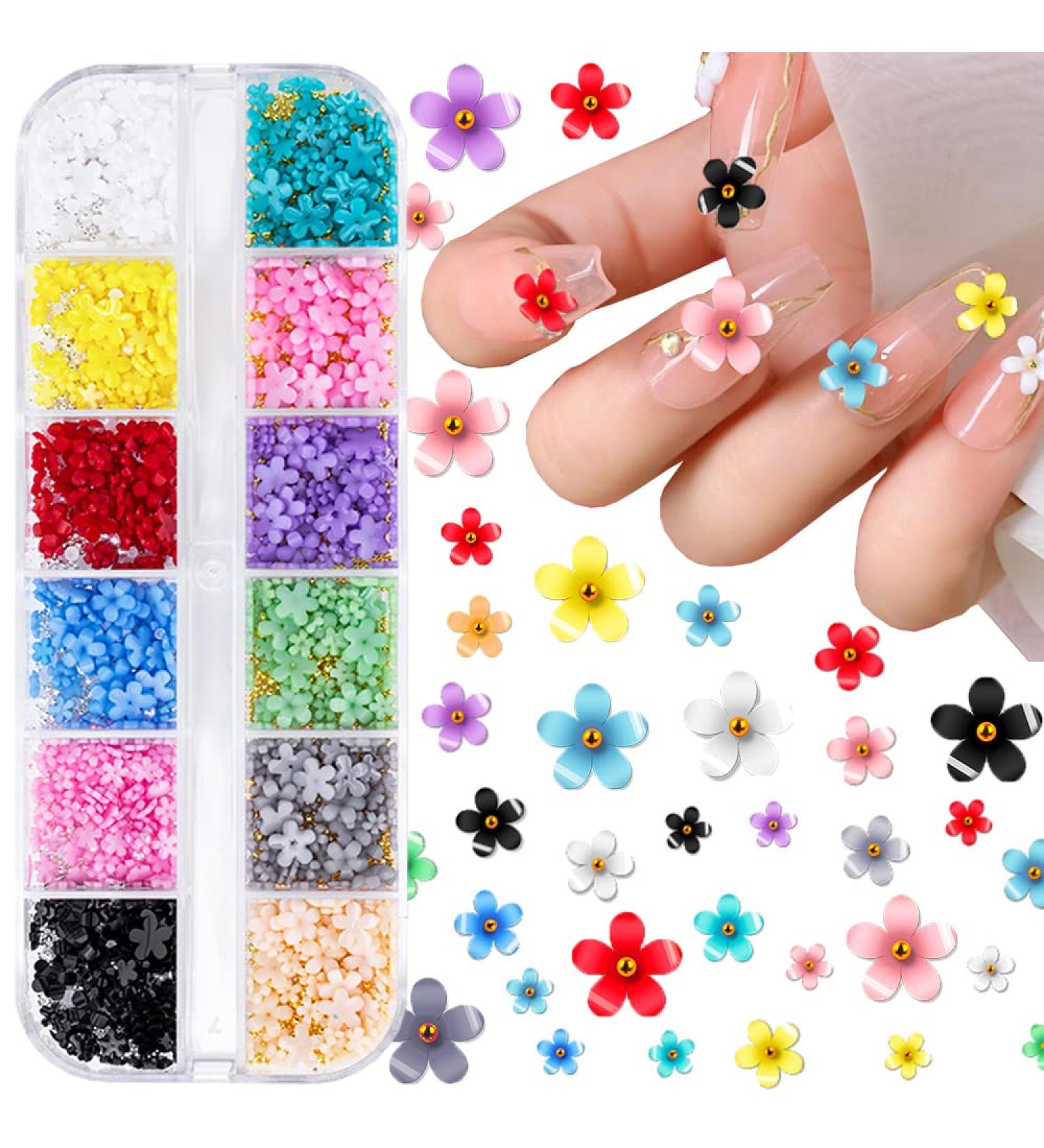 3D Flower Nail Charms - 12 Colors Acrylic Rhinestones with Pearl Caviar Beads - DIY Nail Art Decoration - Buy Online on GoSupps.com