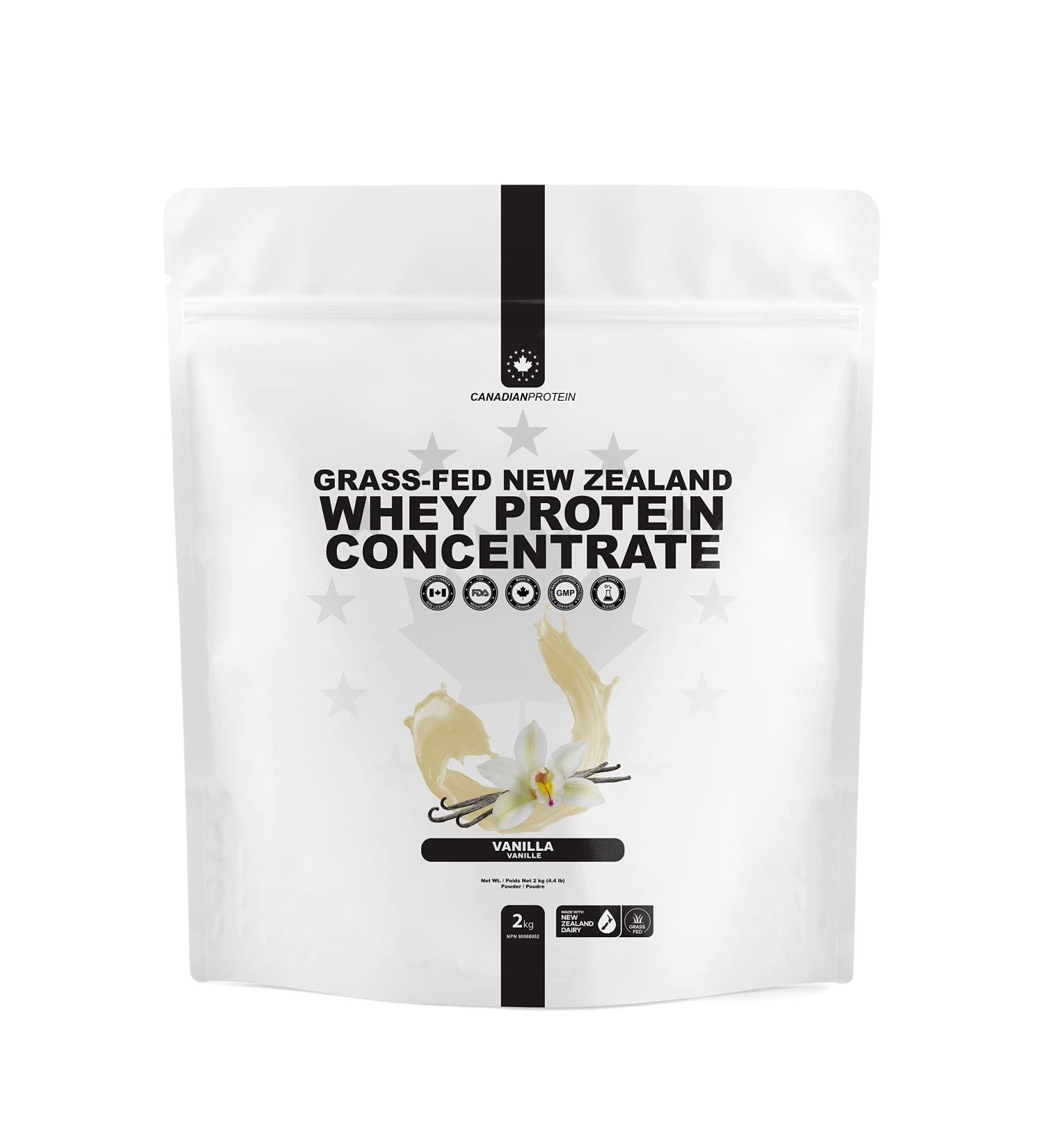 Canadian Protein Grass-Fed New Zealand Whey Concentrate 24g of Protein | 2 kg of Vanilla Low Carb Keto Friendly Workout Recovery Drink | Undenatured Whey Protein Shake - Buy Online on GoSupps.com