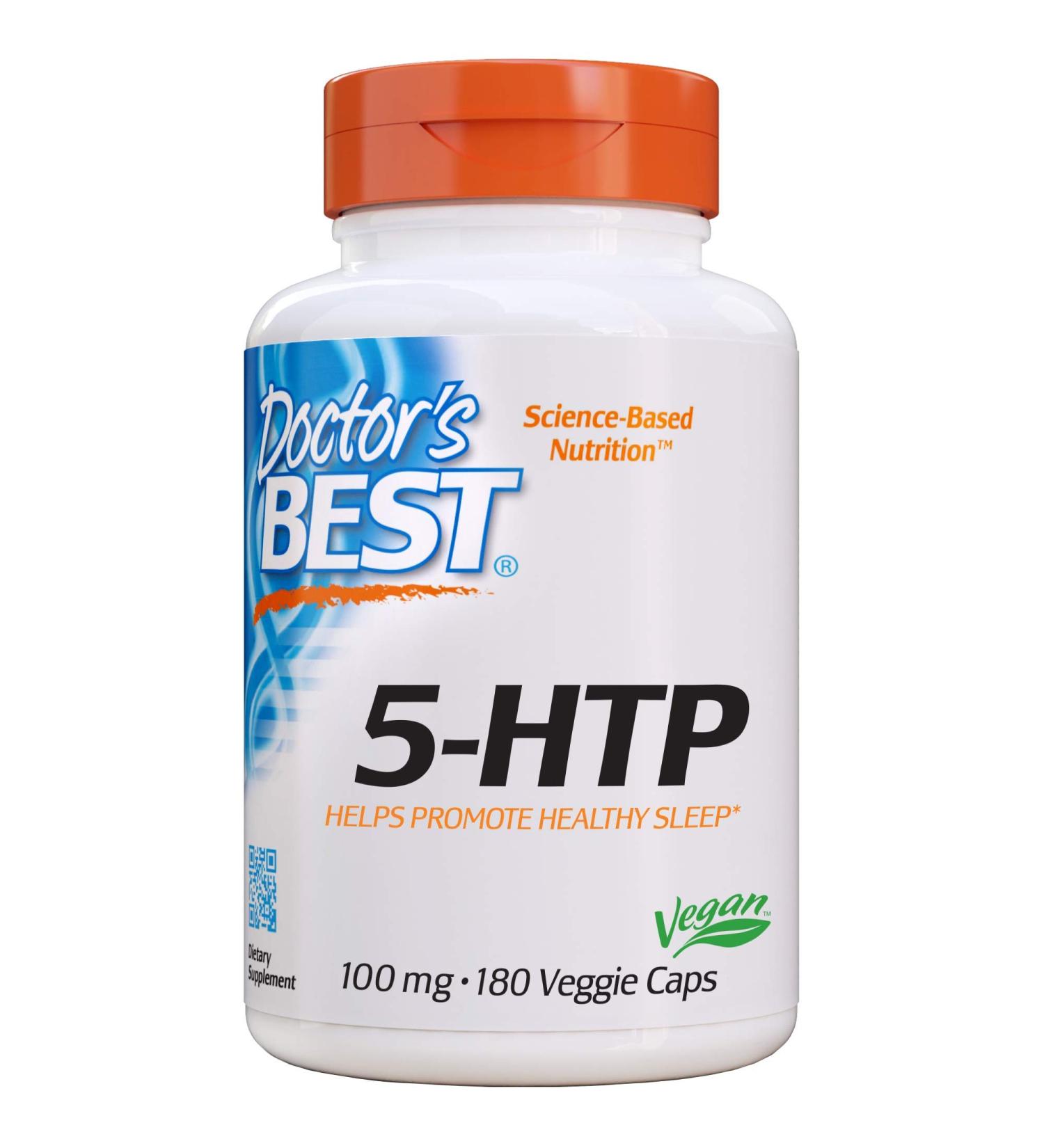 Doctor's Best 5-HTP 100 mg - 180 Veggie Caps for Mood Support & Wellness - Buy Online on GoSupps.com