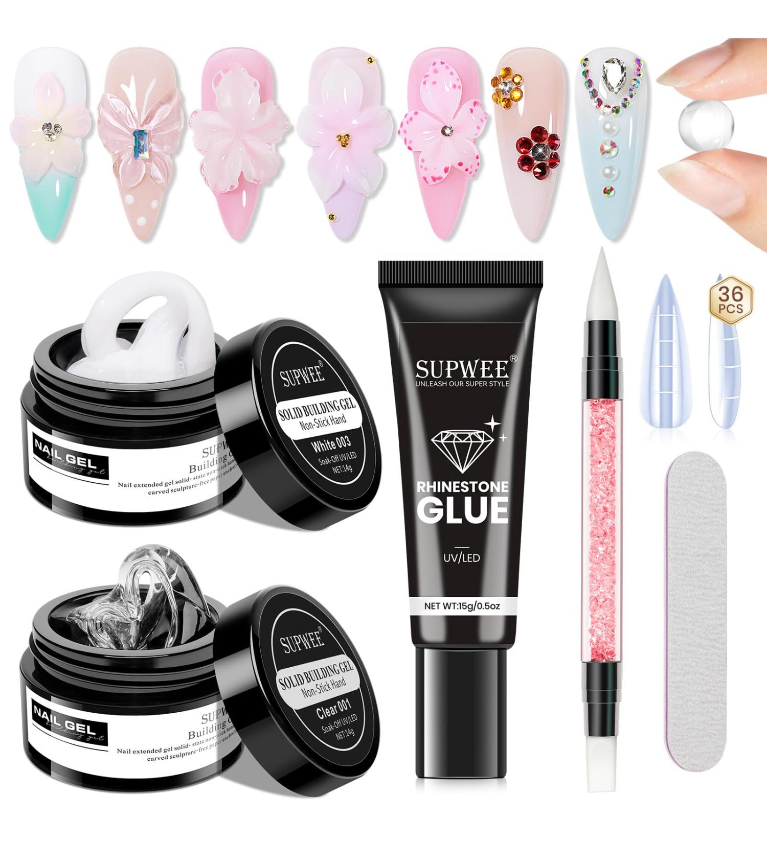  SUPWEE Solid Builder Nail Gel Kit Clear and White Multifunctional 3D for Nail Art Rhinestones Nail Glue for Home Use - Buy Online on GoSupps.com