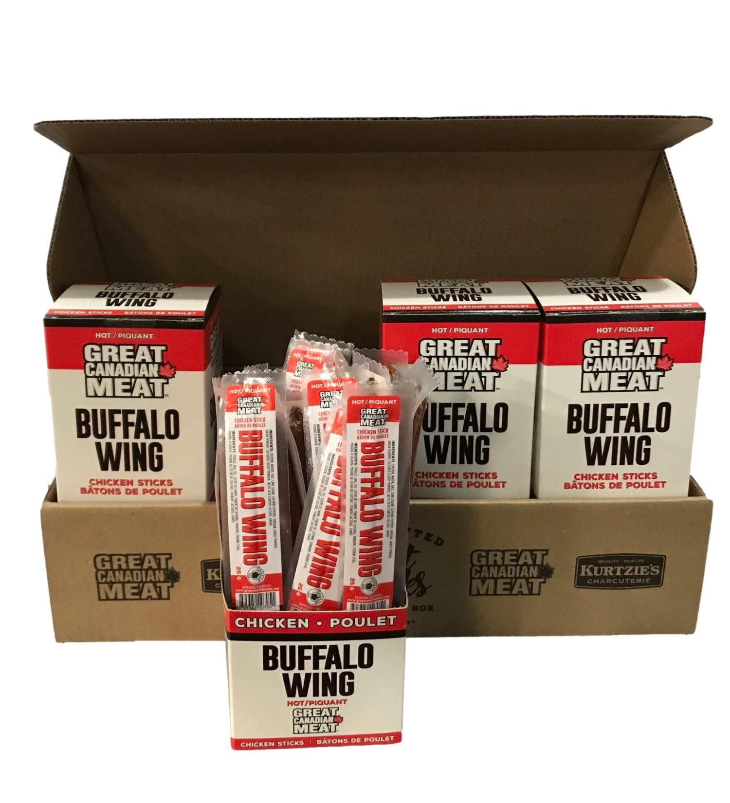 Hot Buffalo Wing Chicken Sticks Bulk Box 72 x 25g by Great Canadian Meat Meat Stick Snacks Bulk Pepperoni Sticks Box for Carnivores. Perfect for Snacking Gluten Free High in Protein - Buy Online on GoSupps.com