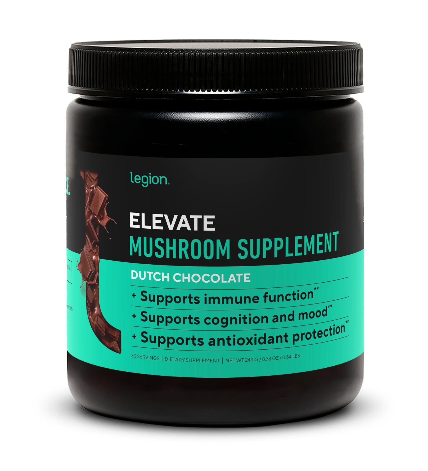 LEGION Elevate Mushroom Supplement Powder - Mushroom Blend of Lions Mane Powder Reishi Powder & Beta-Glucan- Mushroom Powder to Boost Immune System Mood & Performance Dutch Chocolate (30 Servings) - Buy Online on GoSupps.com
