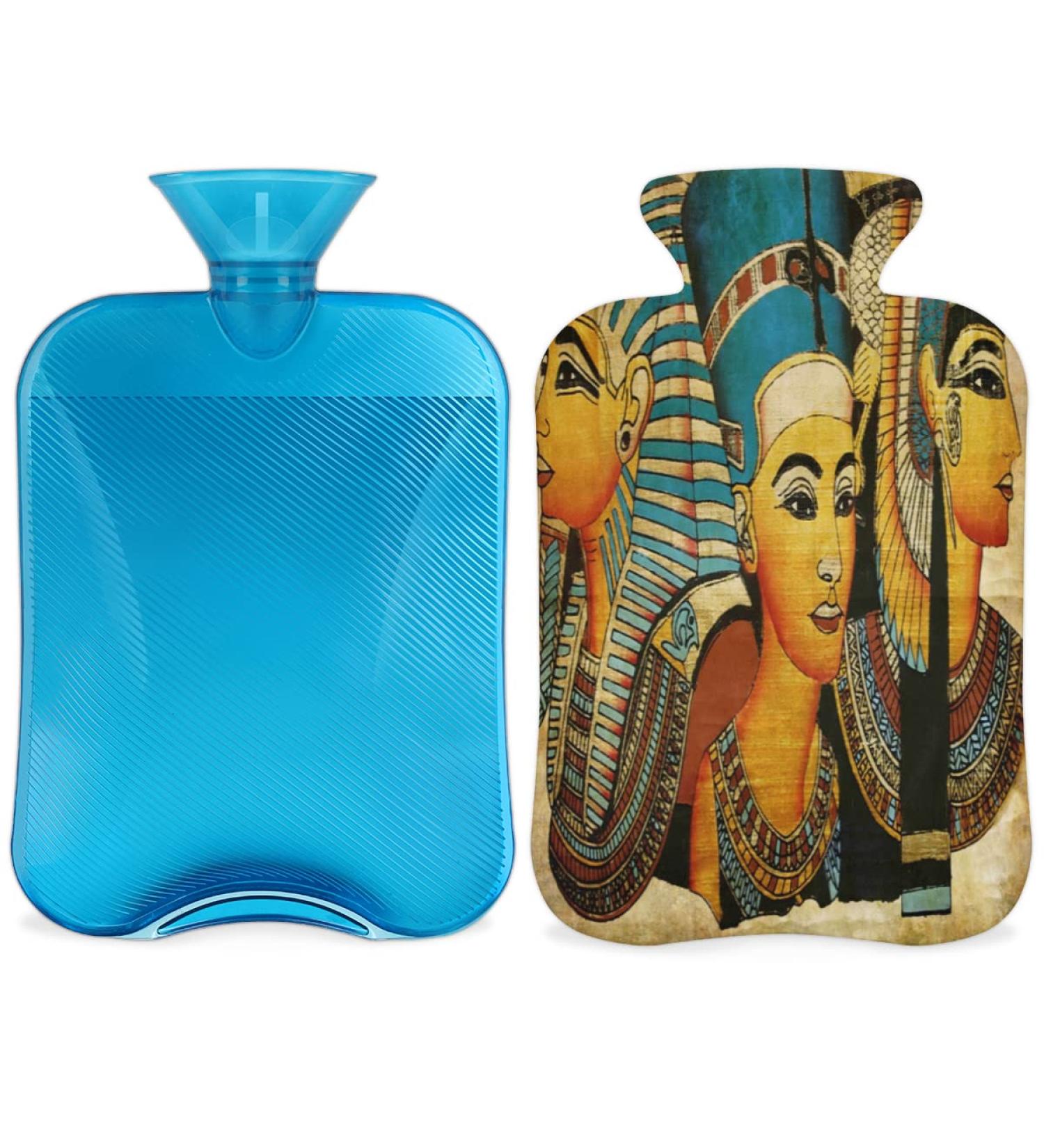 Egypt Painting Hot Water Bottle with Fluffy Cover - 2L Capacity for Kids & Adults - Vintage Art for Cozy Nights & Pain Relief - Buy Online on GoSupps.com