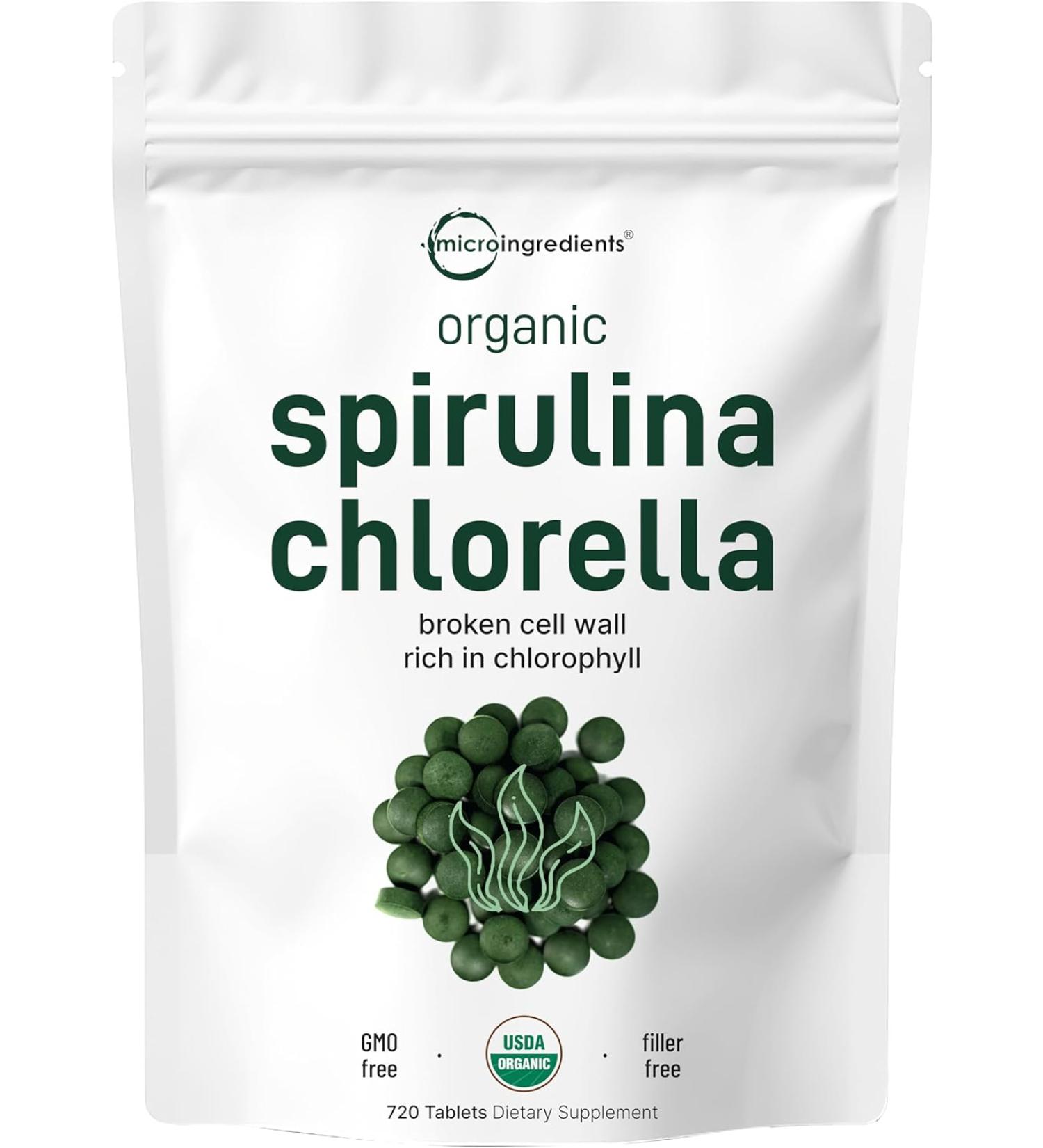 Organic Chlorella Spirulina Tablets 3000mg - 720 Count, 4 Months Supply | Vegan Protein & Chlorophyll | No Filler or Additives - Buy Online on GoSupps.com