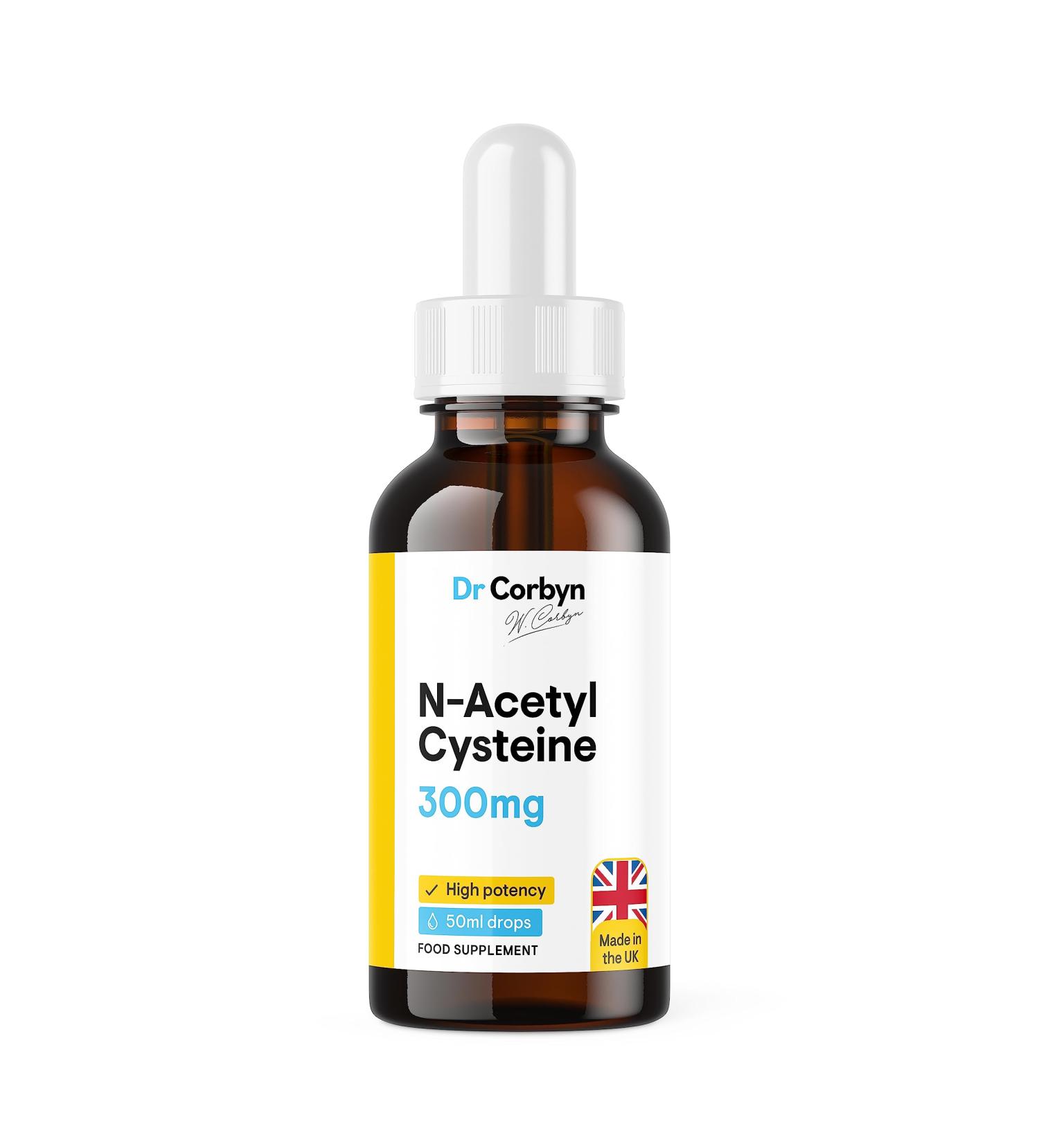 Dr Corbyn NAC N-Acetyl-Cysteine 300mg Drops - 50ml | High Strength Liquid NAC Supplement - UK Made - Buy Online on GoSupps.com