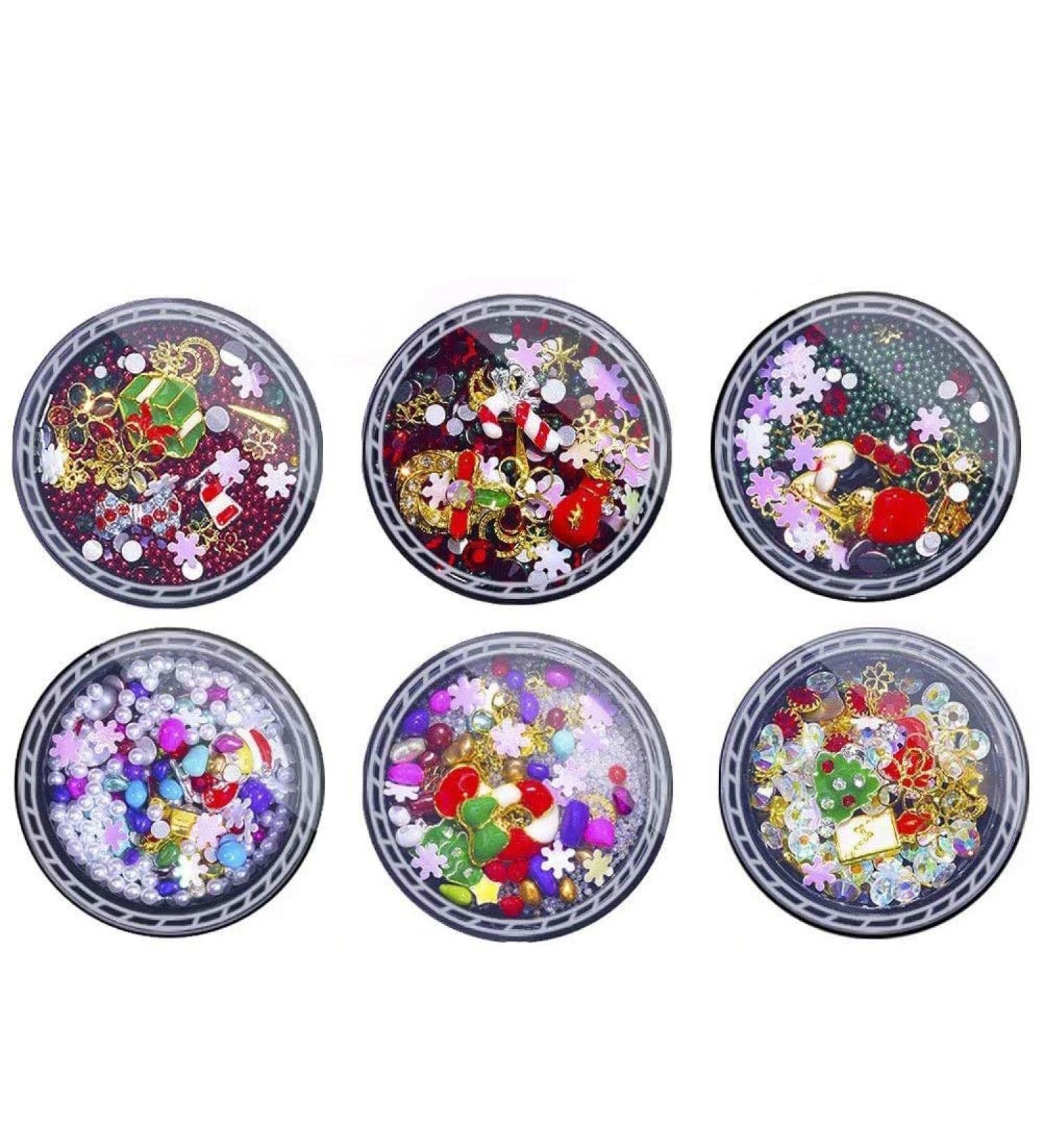 6 Boxes Christmas Nail Art Ornaments Metal Nail Studs Gem Nail Art Supplies 3d Diamonds Nail Art Christmas Nail Art Rhinestone Flower Nail Rhinestones Decorations Manicure - Buy Online on GoSupps.com