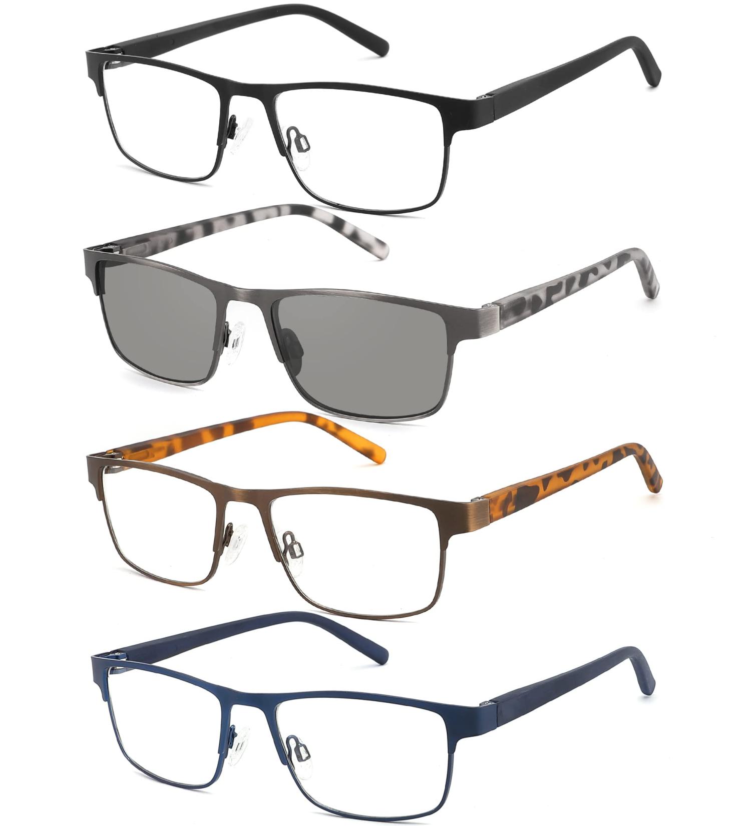 4 Pack Men's Reading Glasses - Blue Light Blocking Metal Frames Spring Hinges Includes Sun Reader - Reduce Eyestrain & Glare (+2.5 Magnification - Buy Online on GoSupps.com