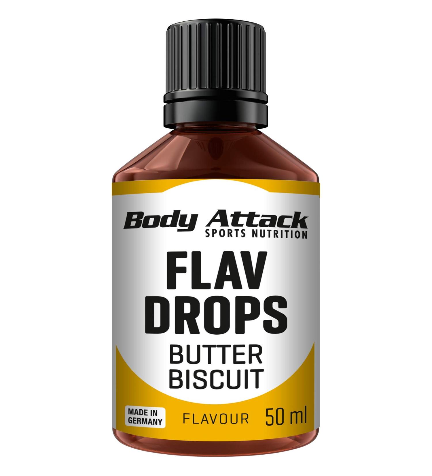 Buy Body Attack Flav Drops 4x50ml - Sugar-Free Butter Biscuit Flavor Vegan Zero Calories Made in Germany - Buy Online on GoSupps.com