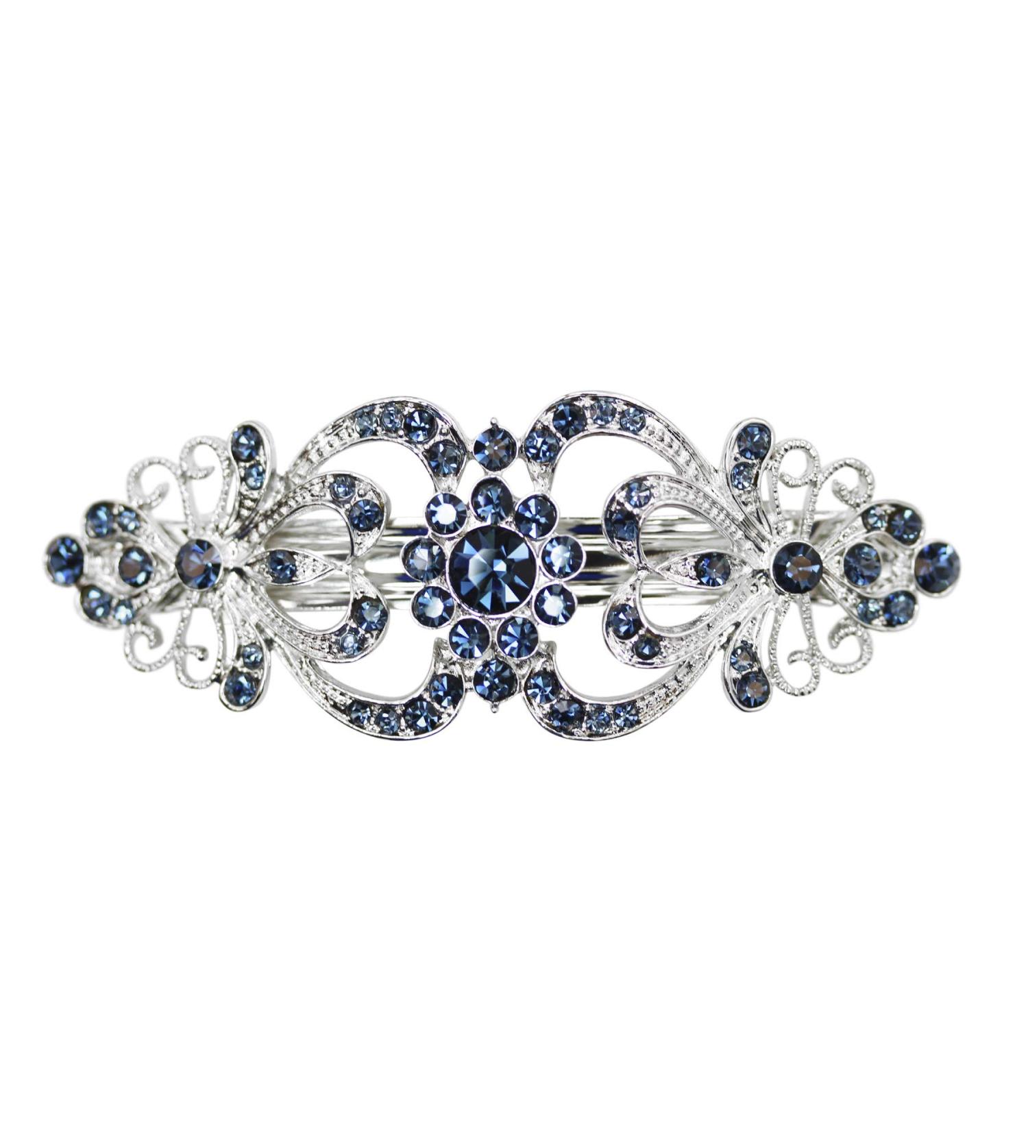 Faship Navy Blue Crystal Hearts & Floral Hair Barrette - Stunning Accessory - Buy Online on GoSupps.com