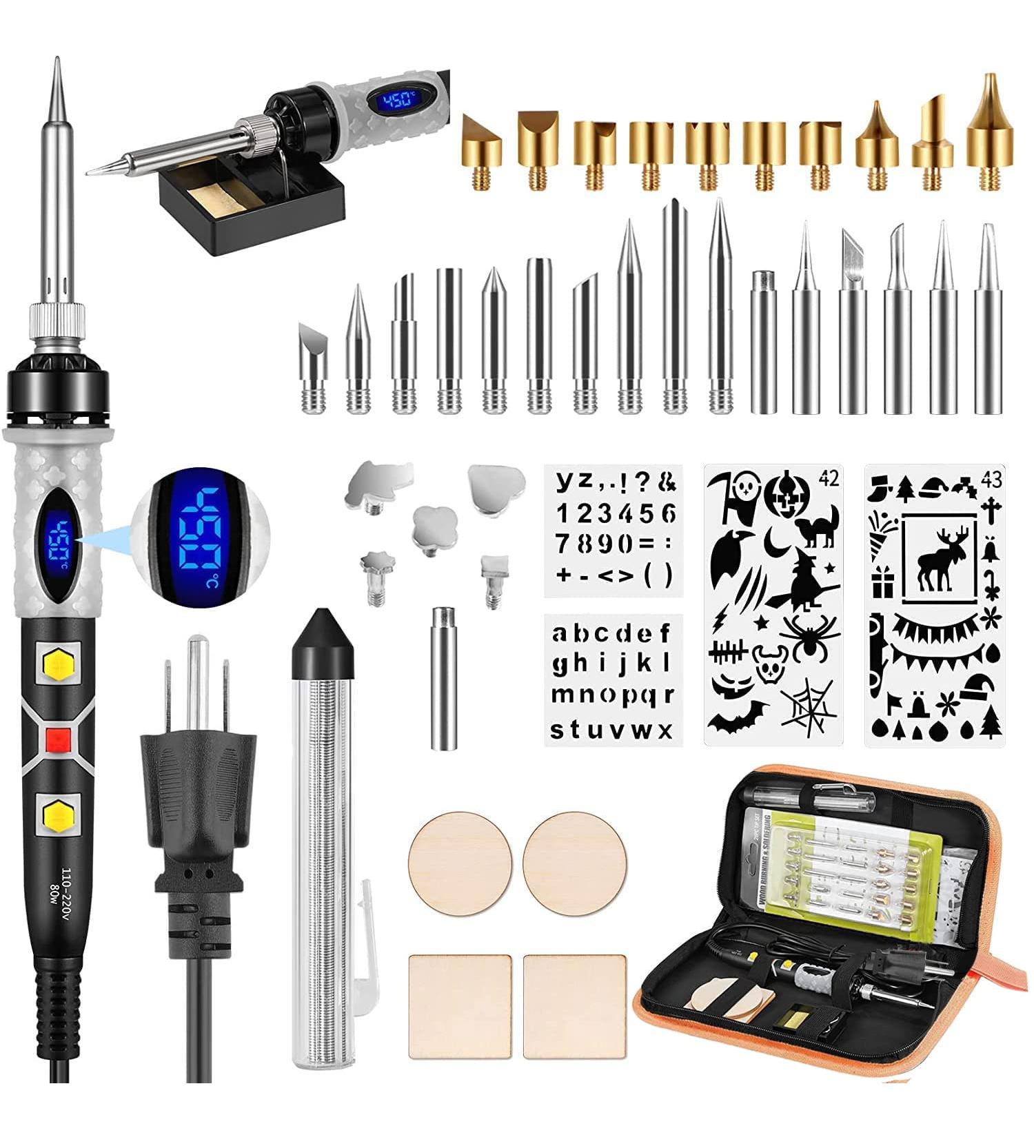 Pyrography Pen Kit 43Pcs | Wood Burning 80W Soldering Iron Kit | Adjustable Temperature | DIY Tool Set for Embossing, Carving, and Pyrography - Buy Online on GoSupps.com