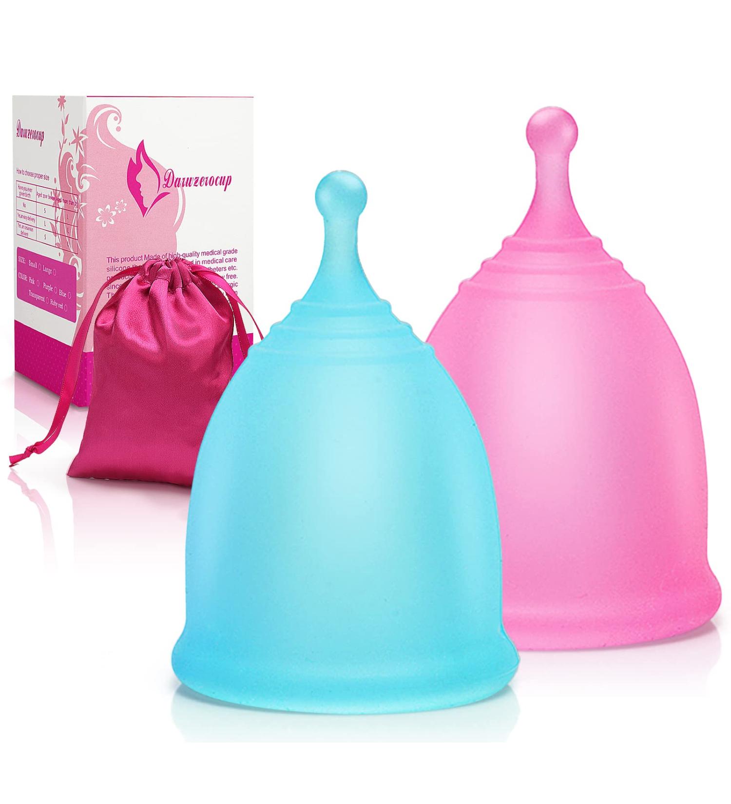 Menstrual Cups Multi Pack - Small & Large Disposable Softcup for Heavy Flow - Silicone Organic Cups - Blue and Pink - Pack of 2 - Buy Online on GoSupps.com